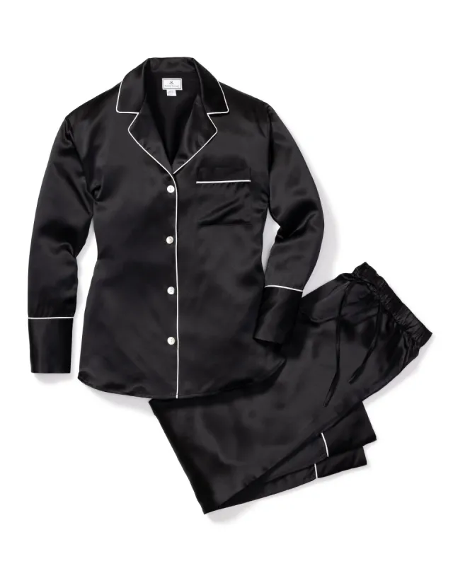 Women's Silk Pajama Set in Black sold by Petite Plume