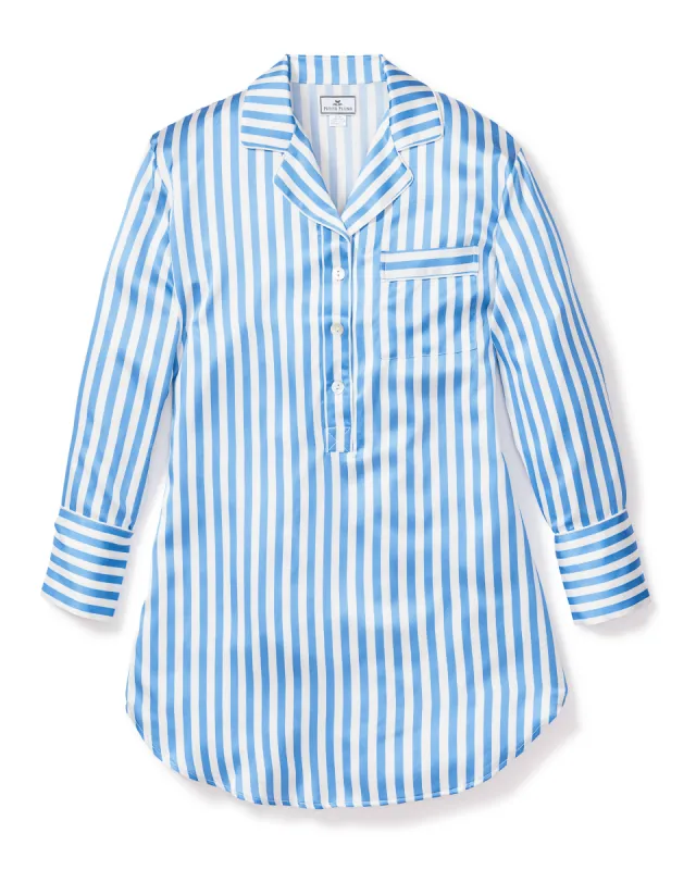Women's Silk Nightshirt in Azure Stripe sold by Petite Plume