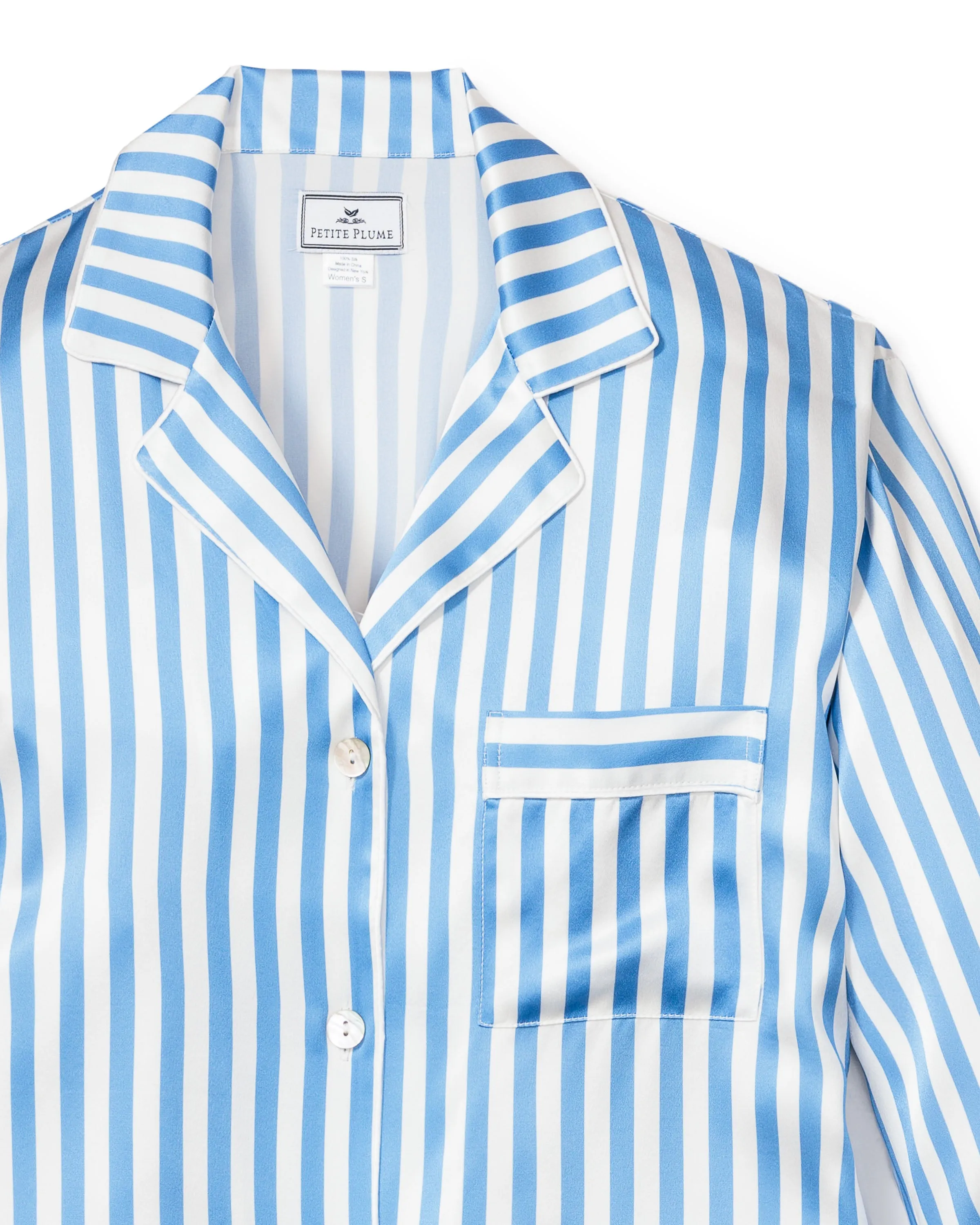 Women's Silk Nightshirt in Azure Stripe sold by Petite Plume product image thumbnail 4