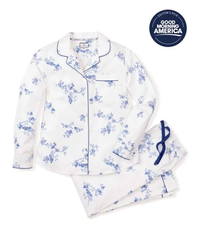 Women's Twill Pajama Set in Indigo Floral sold by Petite Plume
