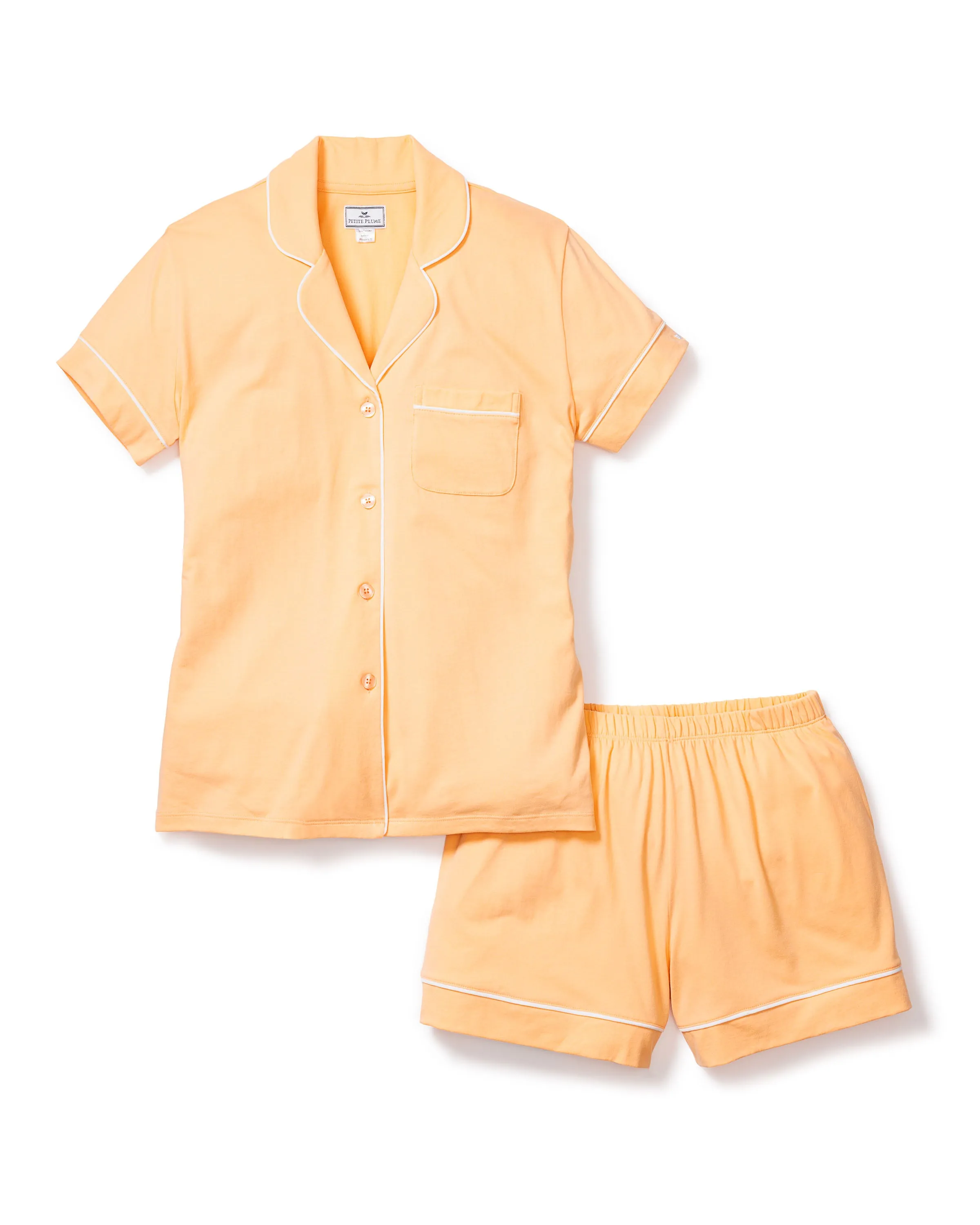 Women's Pima Short Sleeve Short Set in Peach sold by Petite Plume