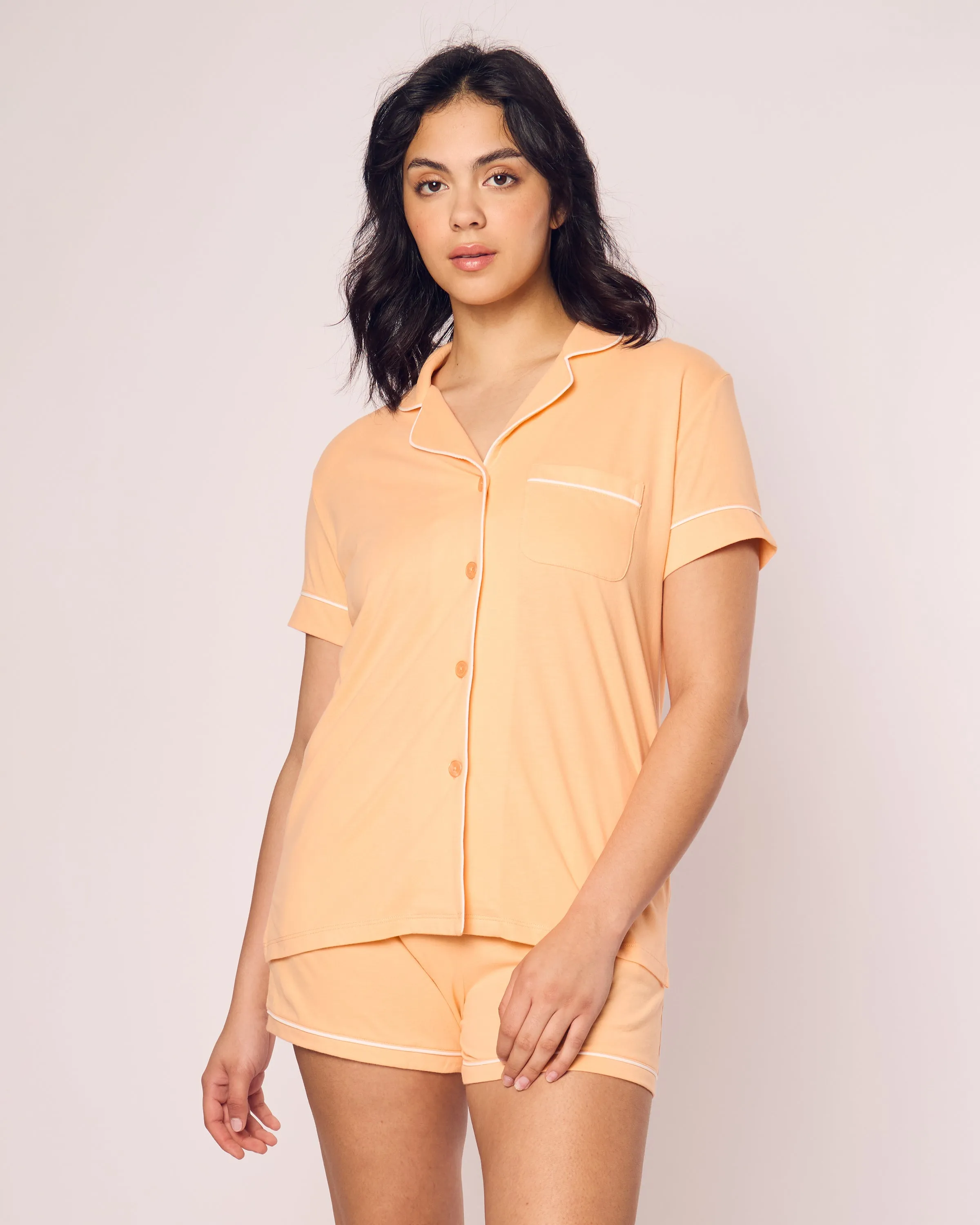 Women's Pima Short Sleeve Short Set in Peach sold by Petite Plume product image thumbnail 2
