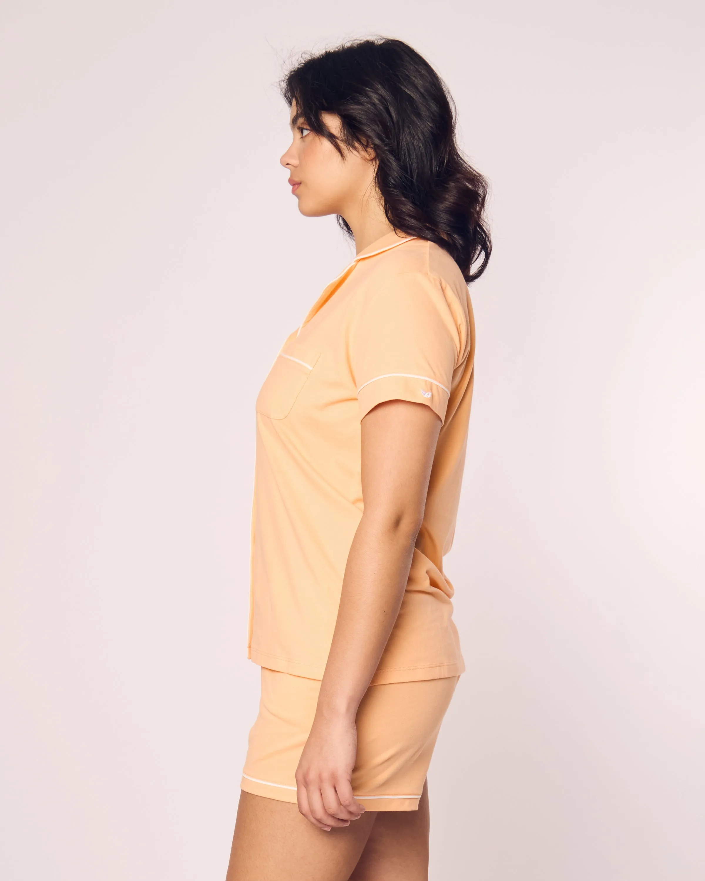 Women's Pima Short Sleeve Short Set in Peach sold by Petite Plume product image thumbnail 3