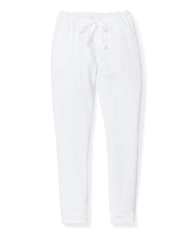 Women's Gauze Drawstring Pants in White sold by Petite Plume