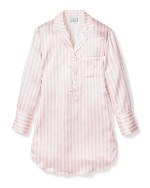 Women's Silk Nightshirt in Pink Stripe sold by Petite Plume