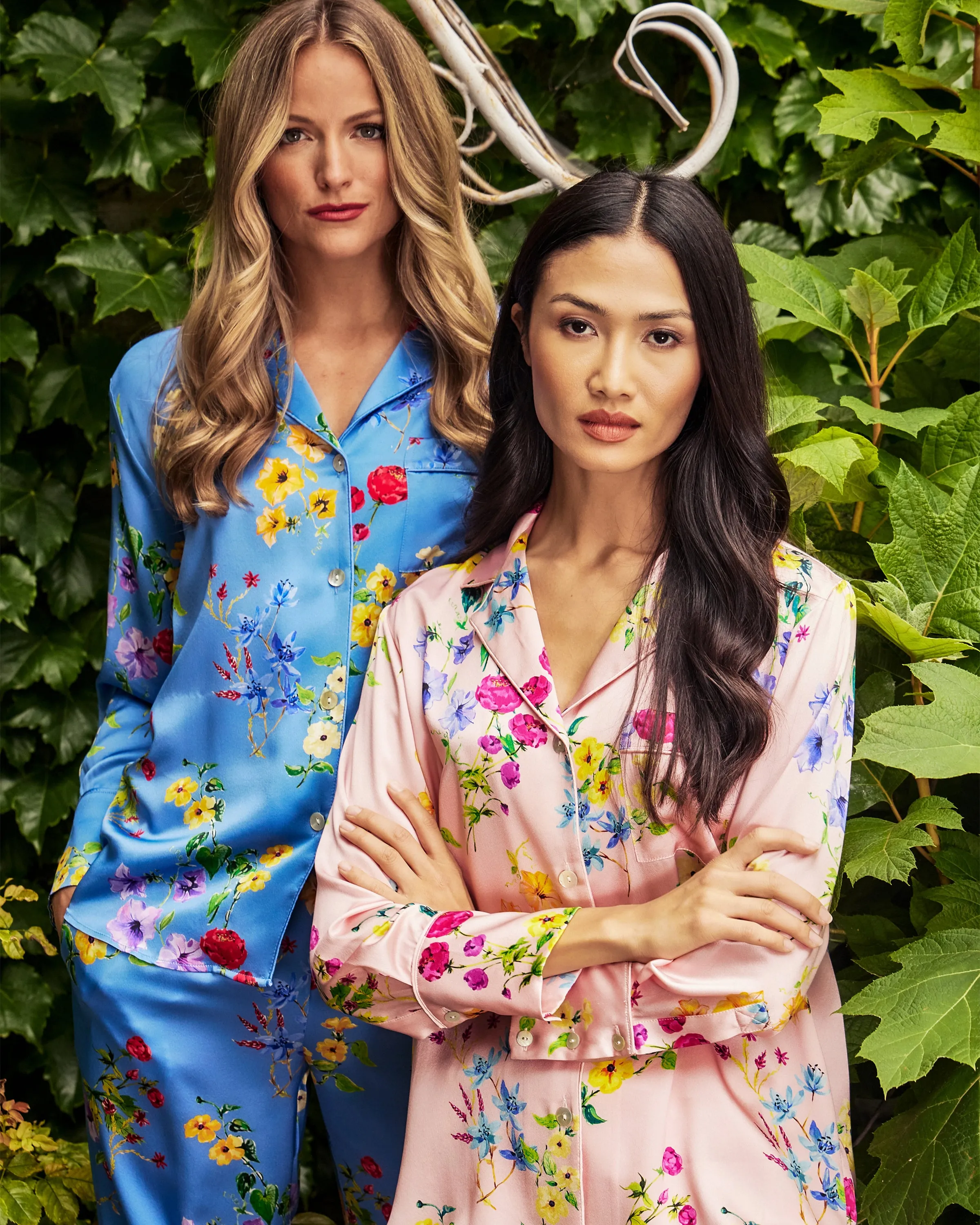Women's Silk Pajama Set in Brilliant Botanical Azure sold by Petite Plume product image thumbnail 4