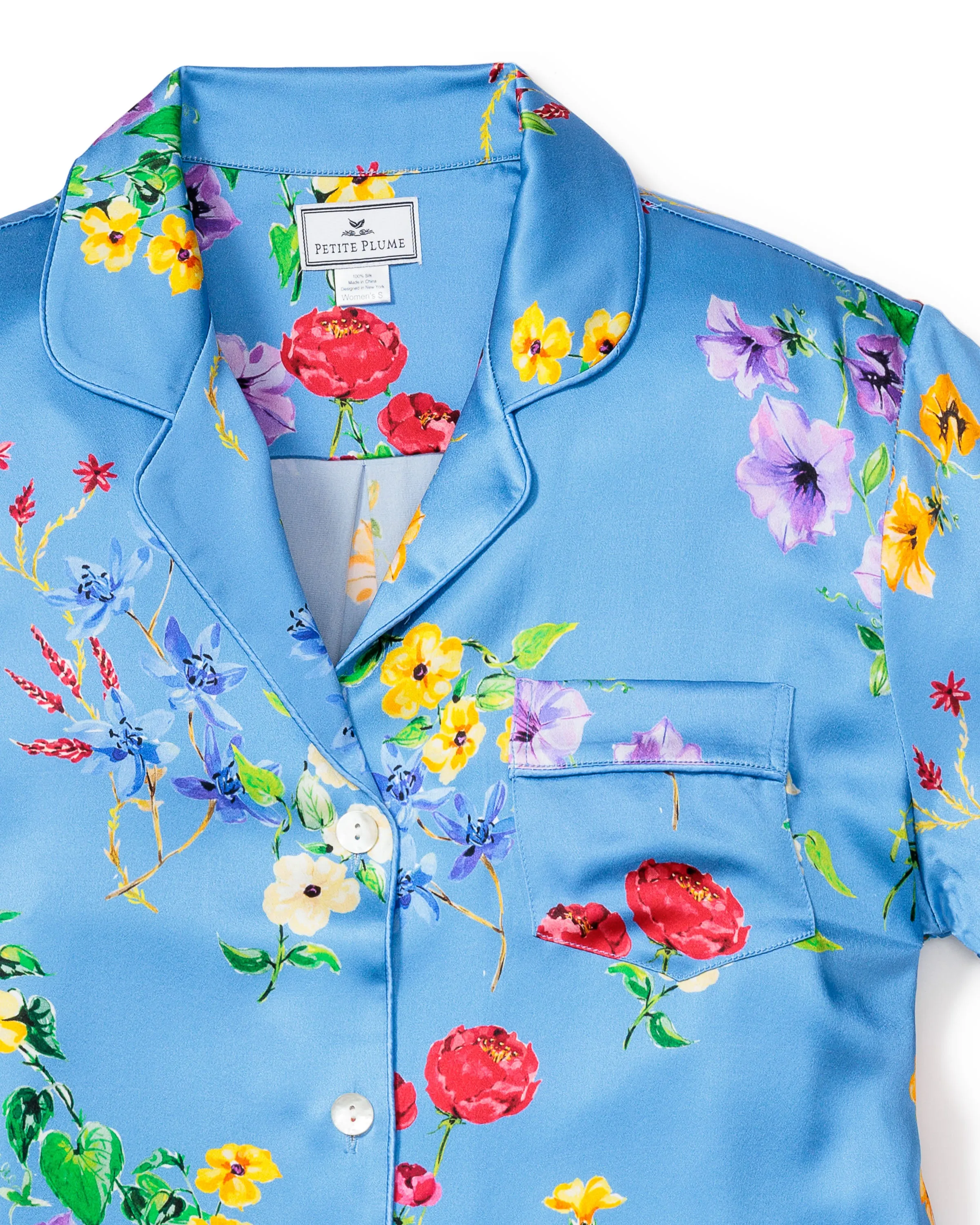 Women's Silk Pajama Set in Brilliant Botanical Azure sold by Petite Plume product image thumbnail 5