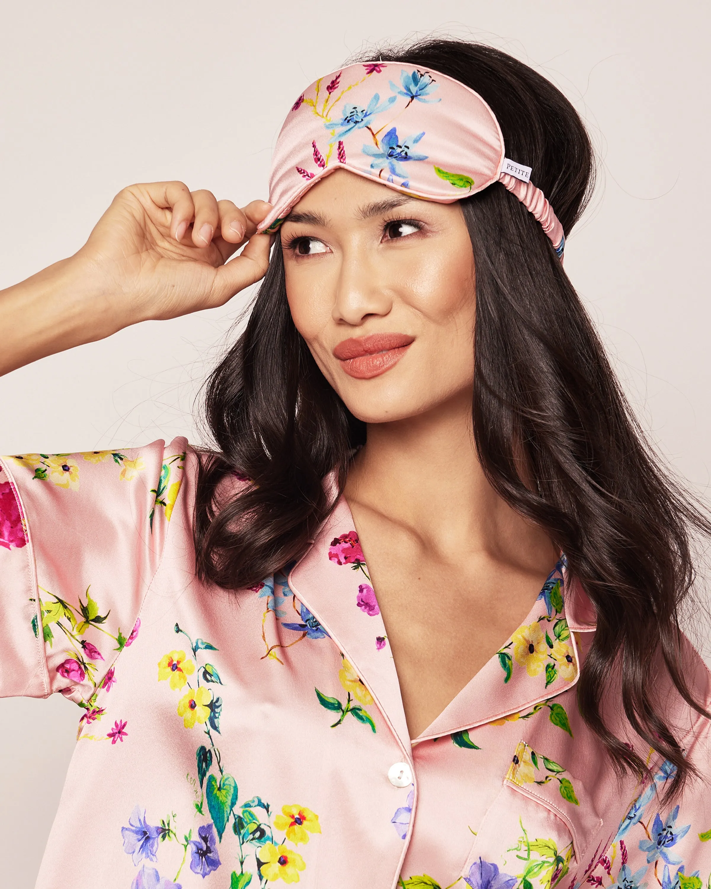 Women's Silk Sleep Mask in Blush Brilliant Botanical sold by Petite Plume product image thumbnail 2