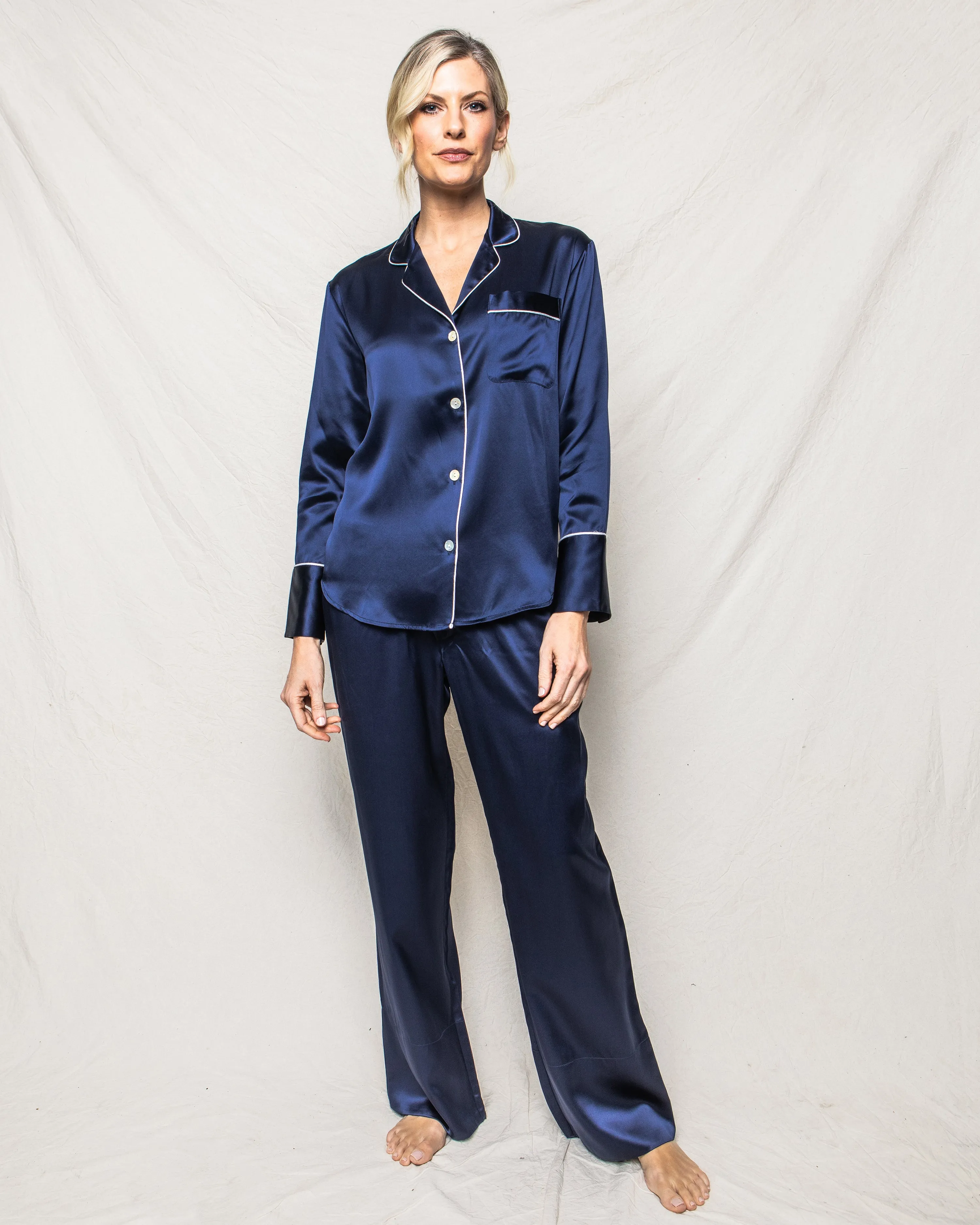 Women's Silk Pajama Set in Navy sold by Petite Plume product image thumbnail 2