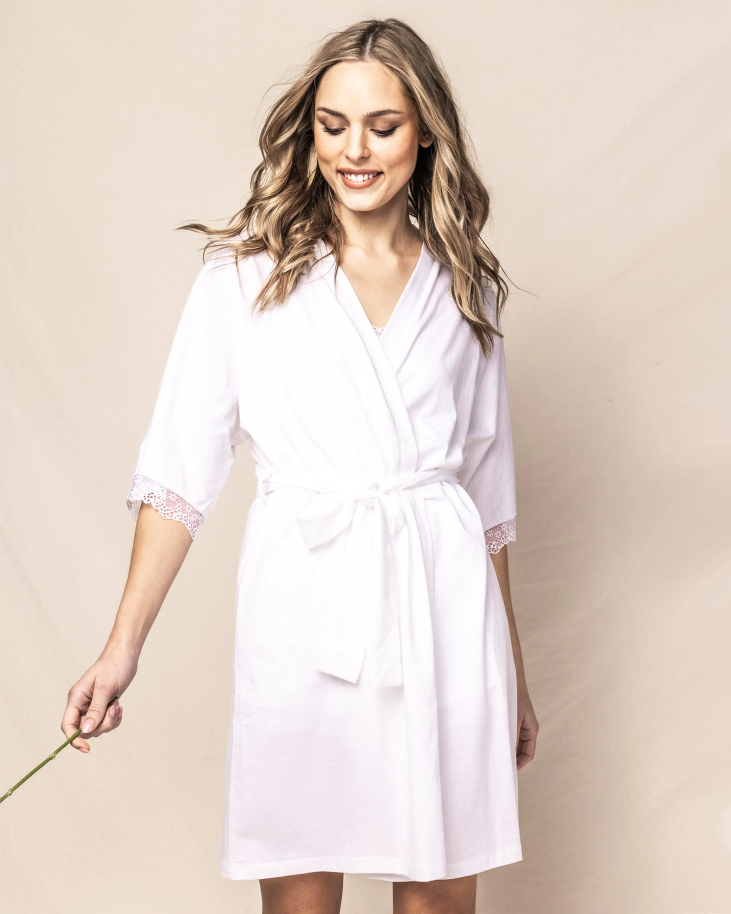 Women's Pima Robe with Lace in White sold by Petite Plume product image thumbnail 2