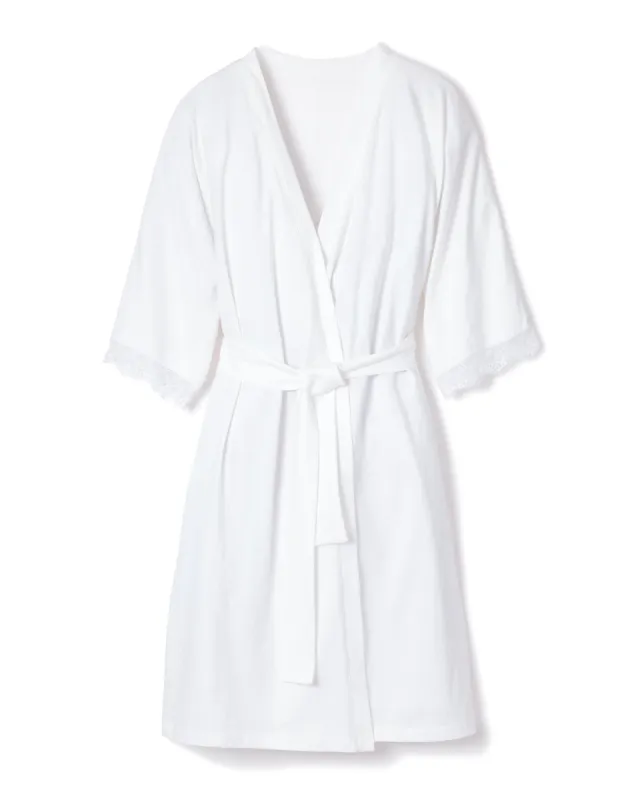 Women's Pima Robe with Lace in White sold by Petite Plume