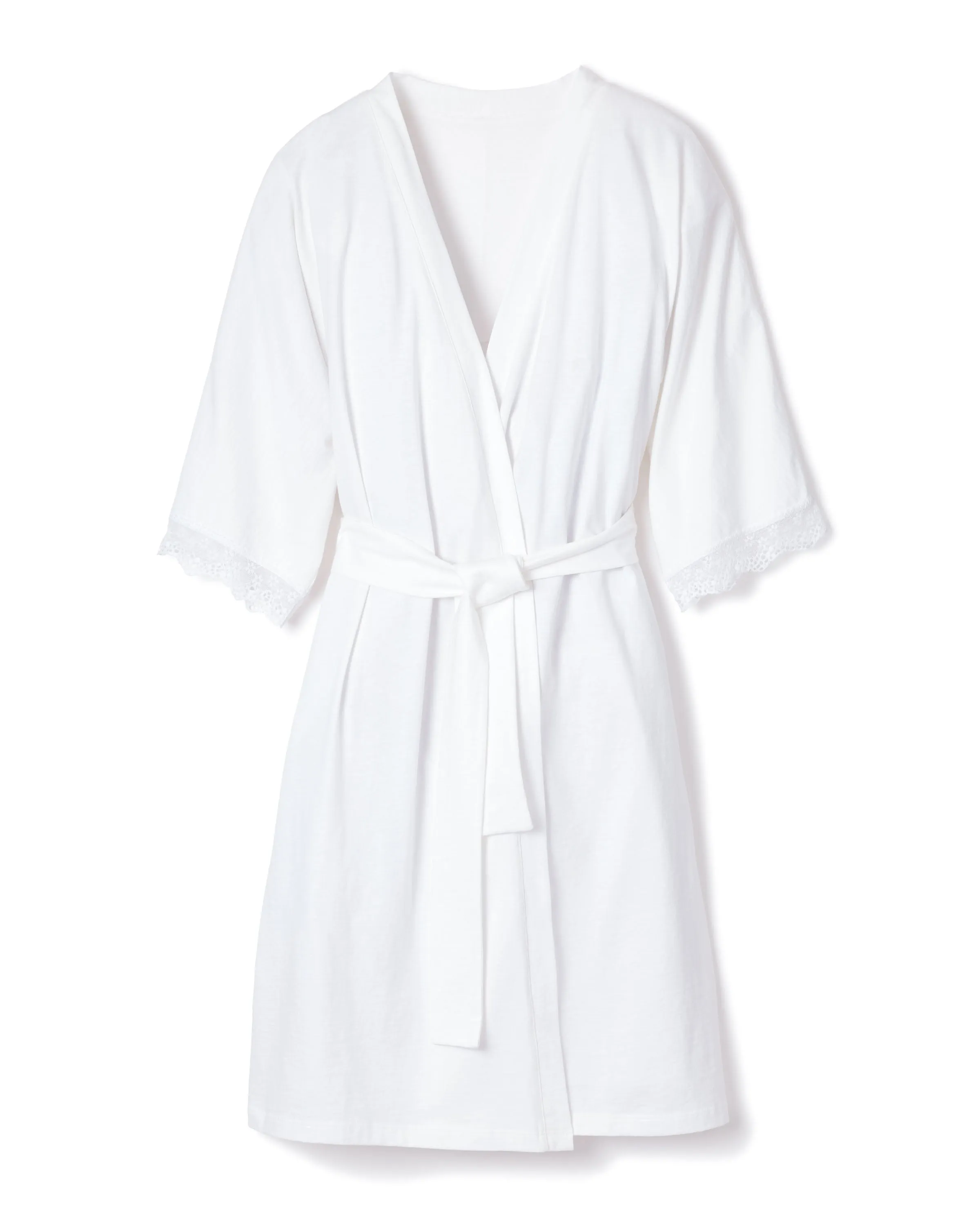 Women's Pima Robe with Lace in White sold by Petite Plume