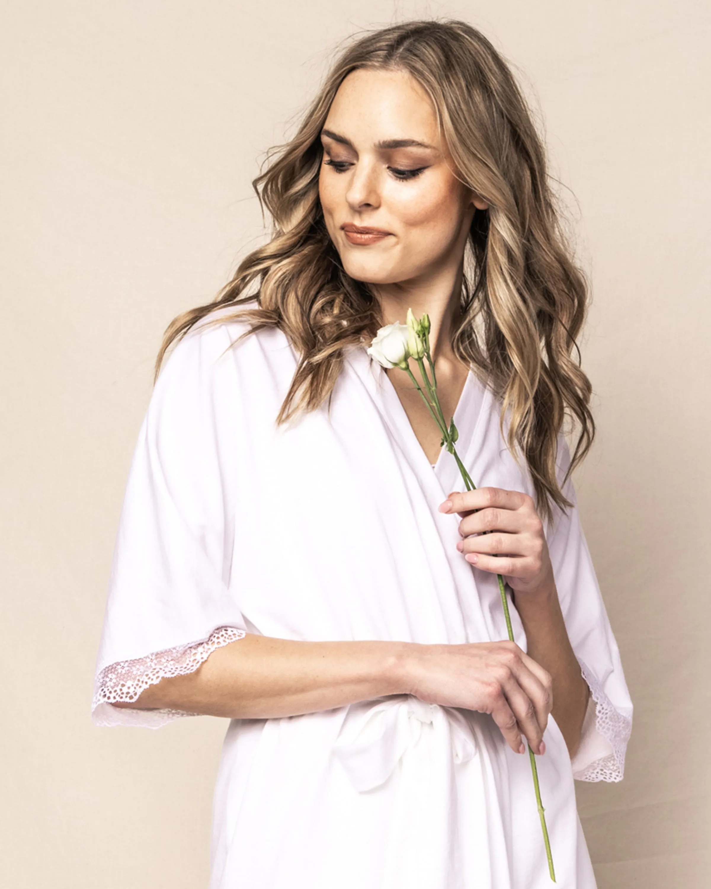 Women's Pima Robe with Lace in White sold by Petite Plume product image thumbnail 3
