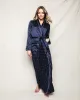 Women's Silk Long Robe in Navy Polka Dot sold by Petite Plume