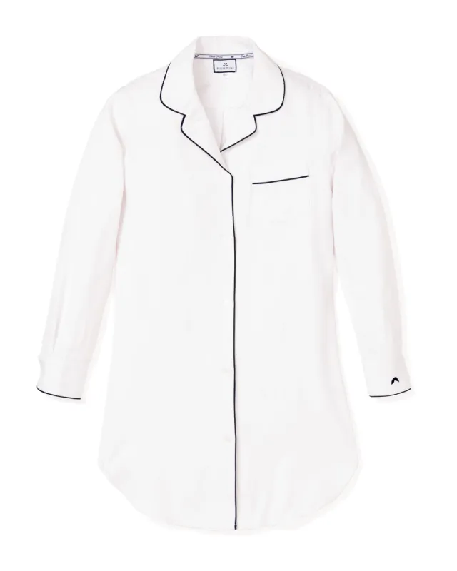 Women's Pima Nightshirt in White with Black Piping sold by Petite Plume