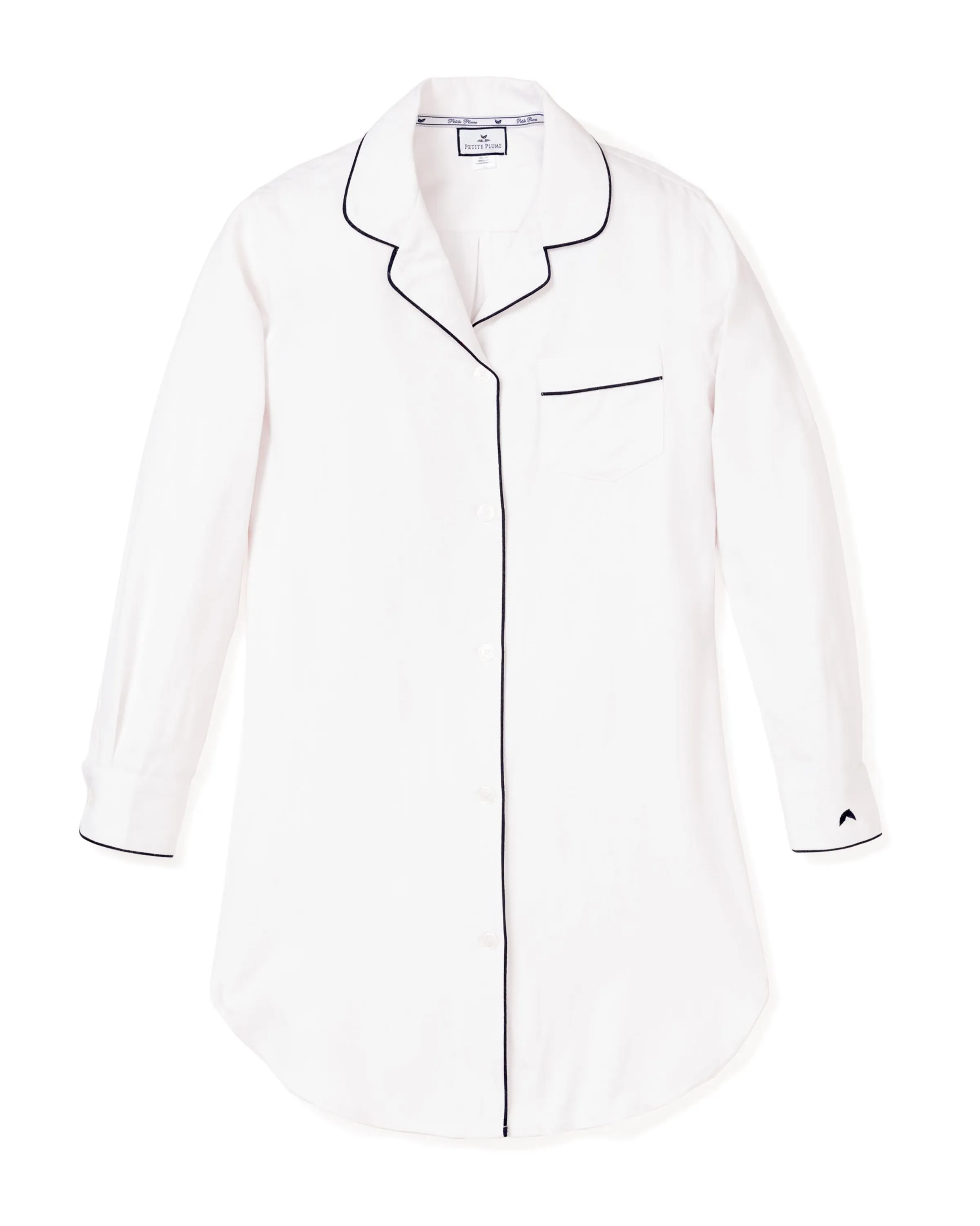 Women's Pima Nightshirt in White with Black Piping sold by Petite Plume