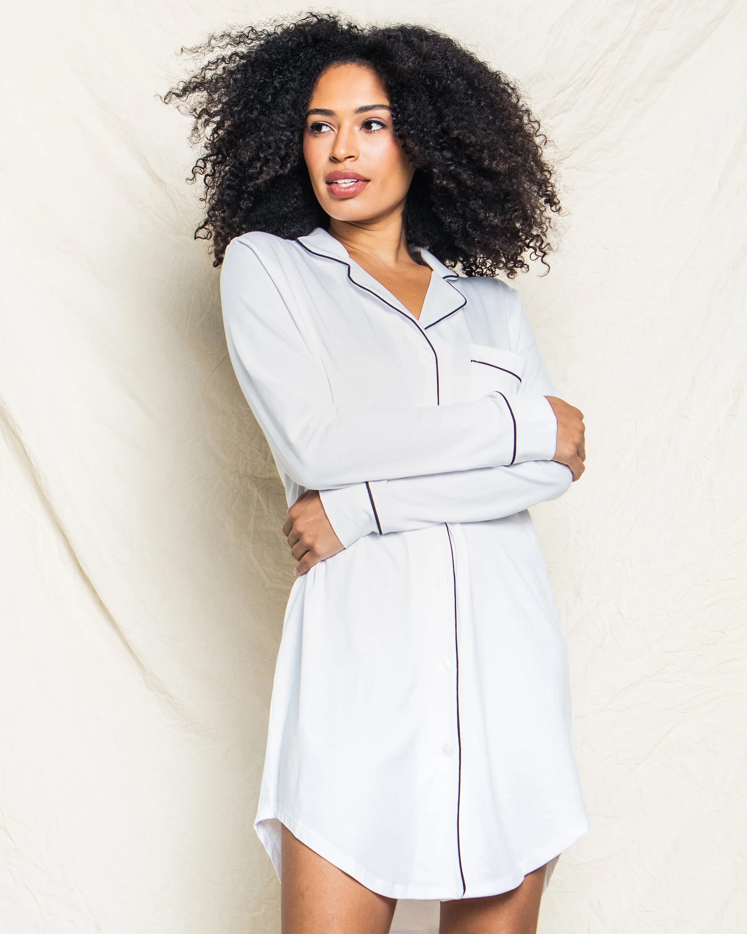 Women's Pima Nightshirt in White with Black Piping sold by Petite Plume product image thumbnail 2