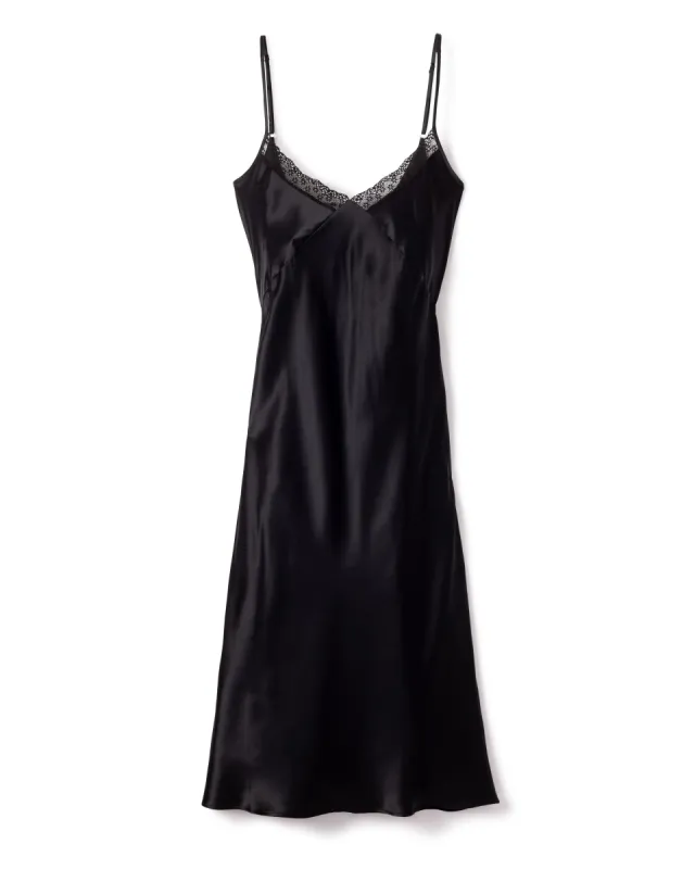 Women's Silk Lace Cosette Nightgown in Black sold by Petite Plume