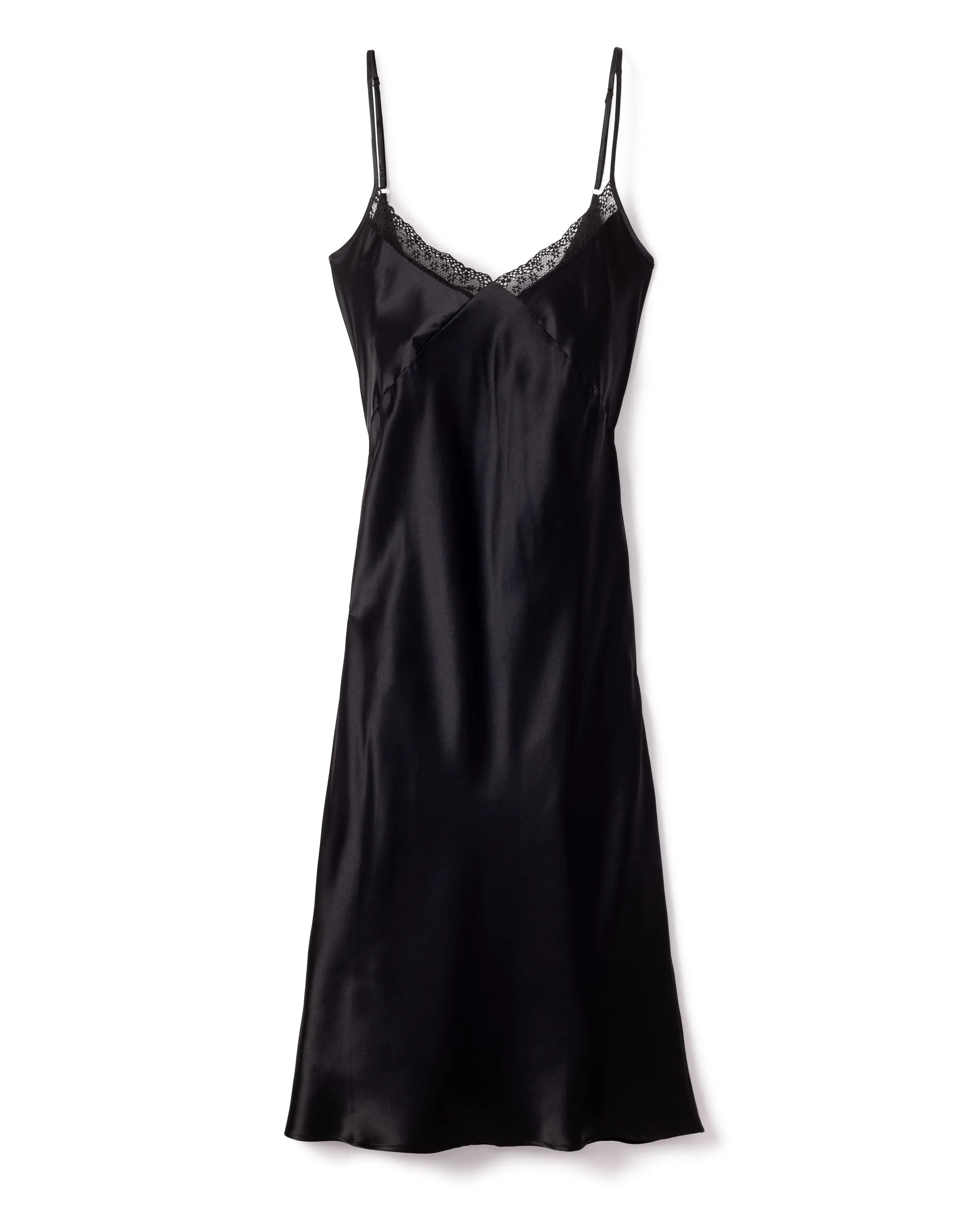 Women's Silk Lace Cosette Nightgown in Black sold by Petite Plume