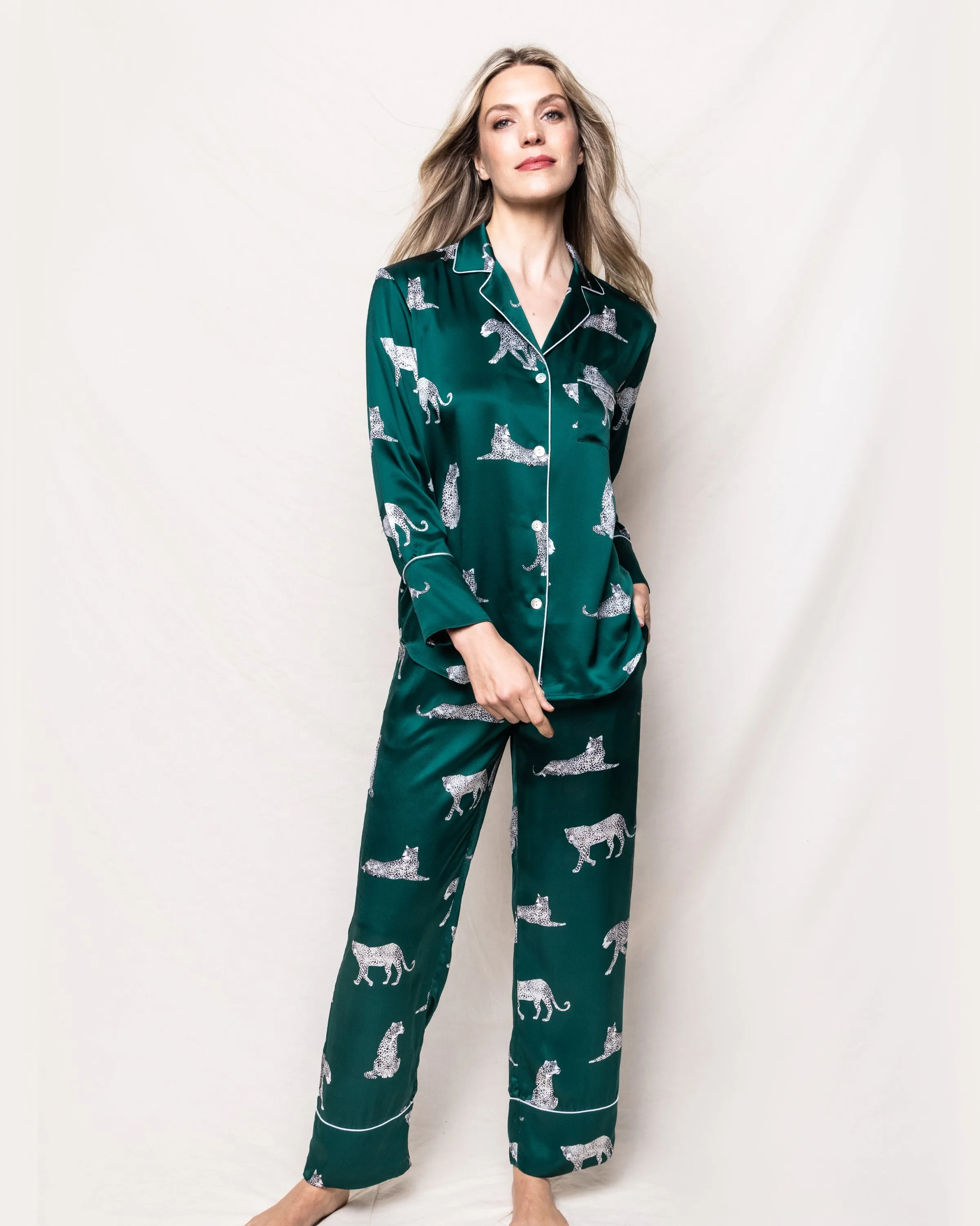 Women's Silk Pajama Set in Panthère de Luxe sold by Petite Plume product image thumbnail 2