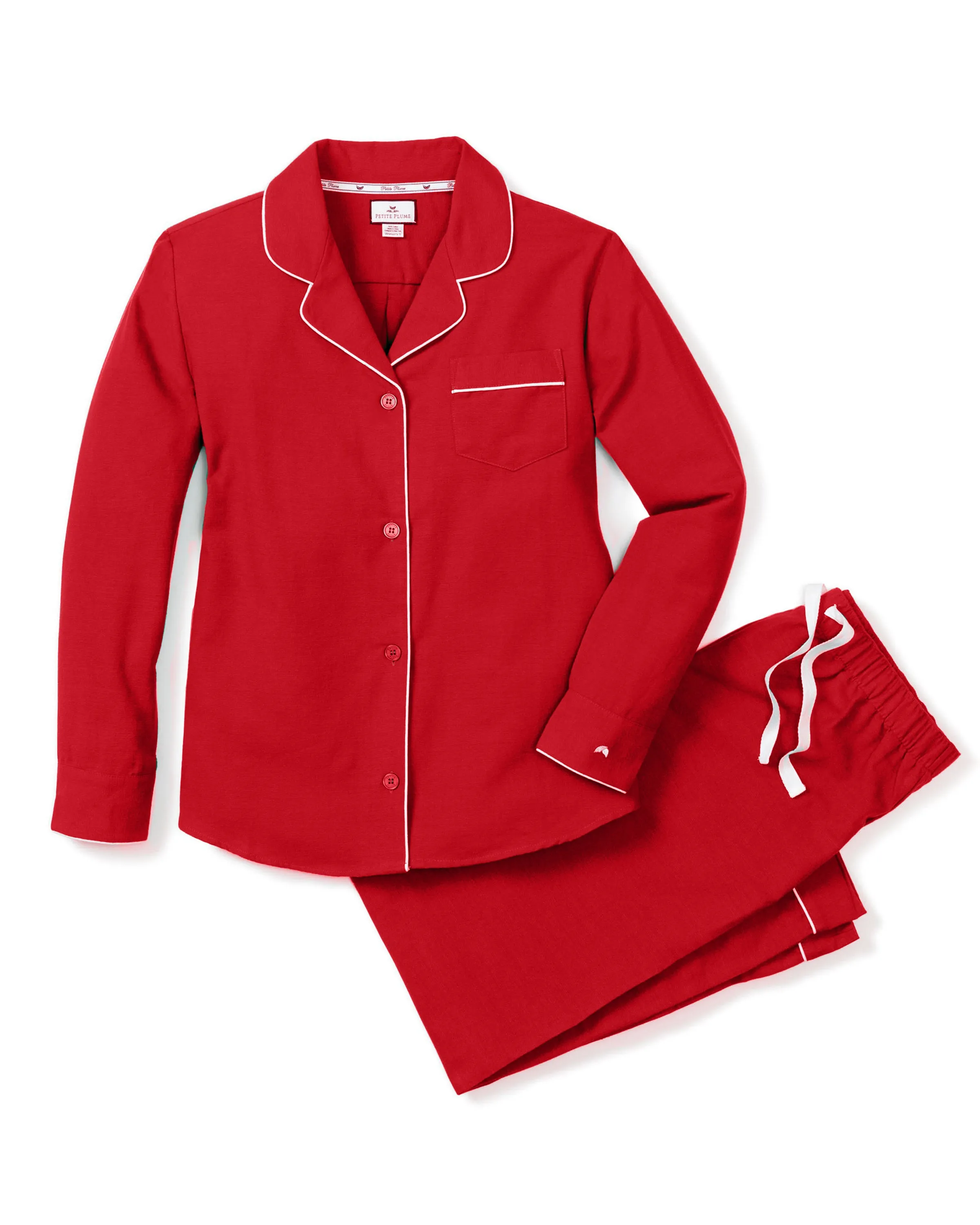 Women's Flannel Pajama Set in Red sold by Petite Plume
