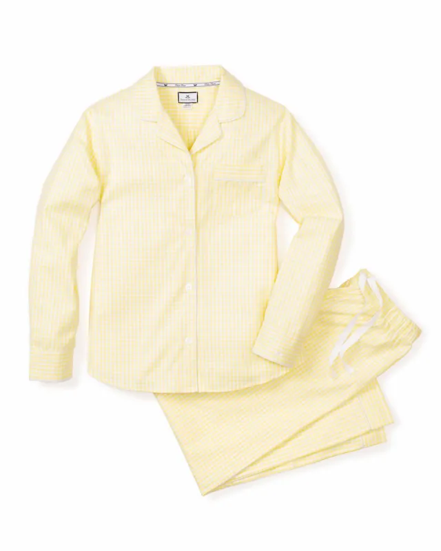 Women's Twill Pajama Set in Yellow Gingham sold by Petite Plume