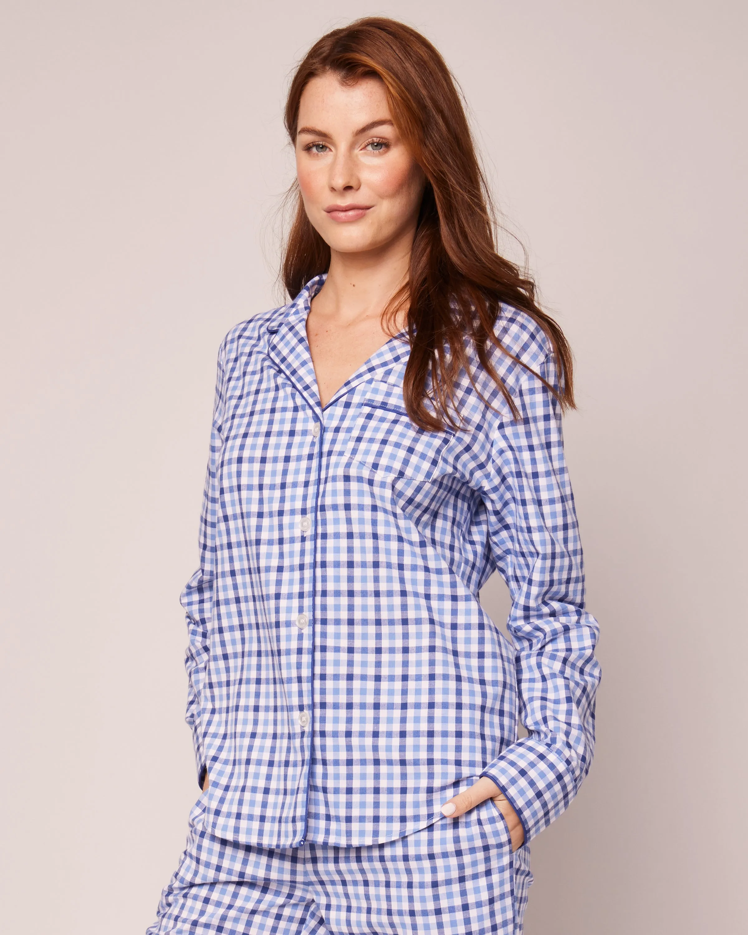 Women's Twill Pajama Set in Royal Blue Gingham sold by Petite Plume product image thumbnail 5