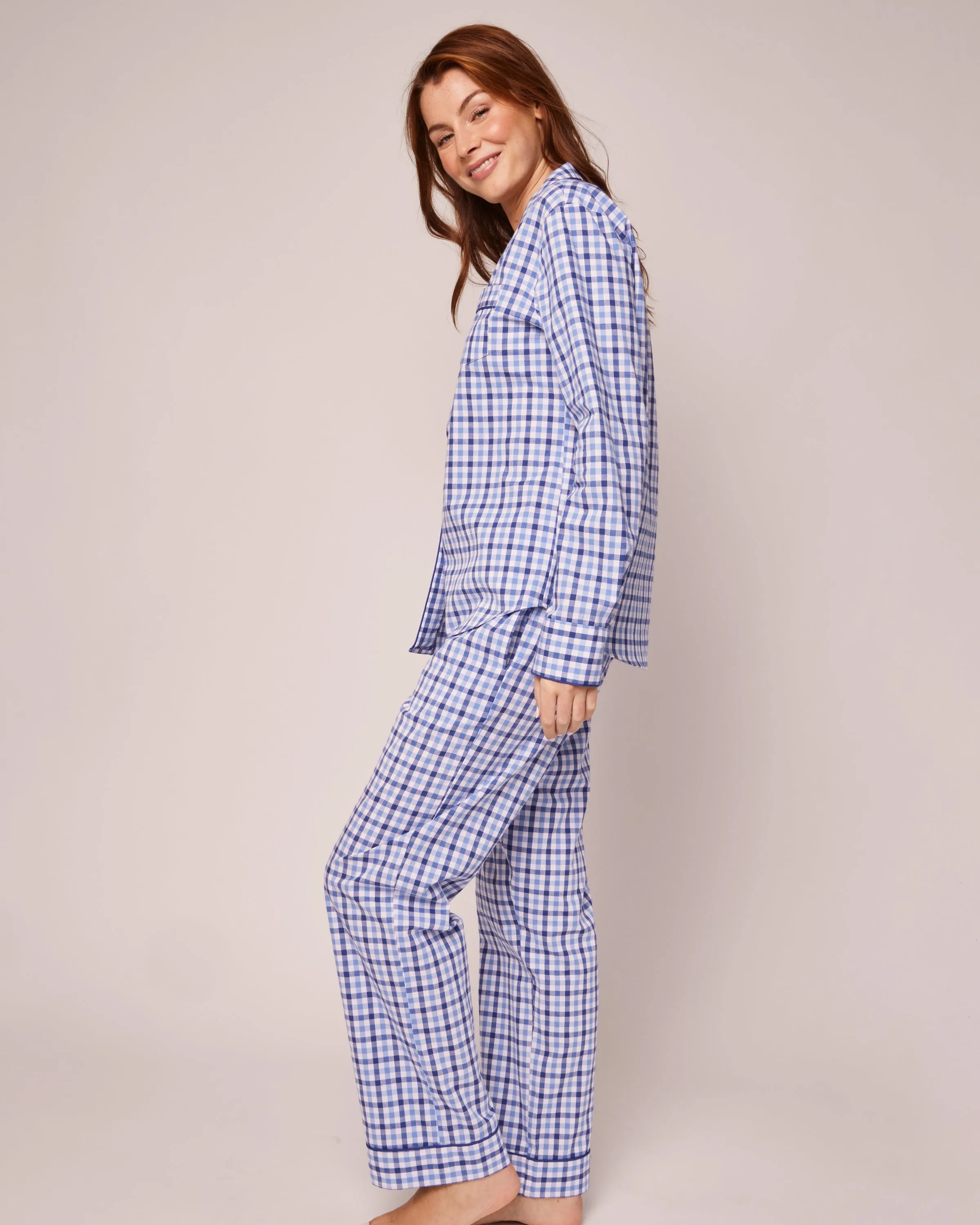 Women's Twill Pajama Set in Royal Blue Gingham sold by Petite Plume product image thumbnail 3