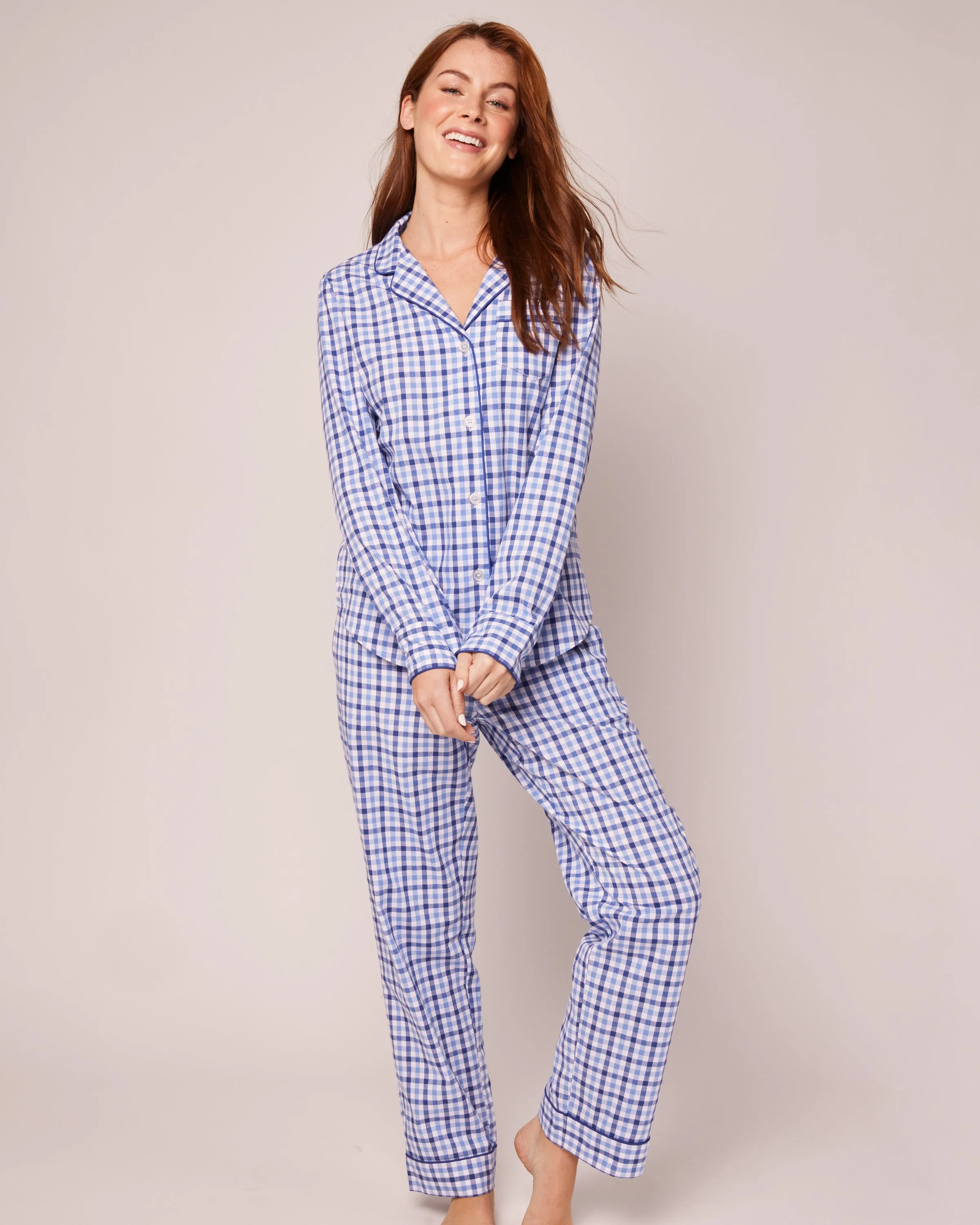 Women's Twill Pajama Set in Royal Blue Gingham sold by Petite Plume product image thumbnail 2