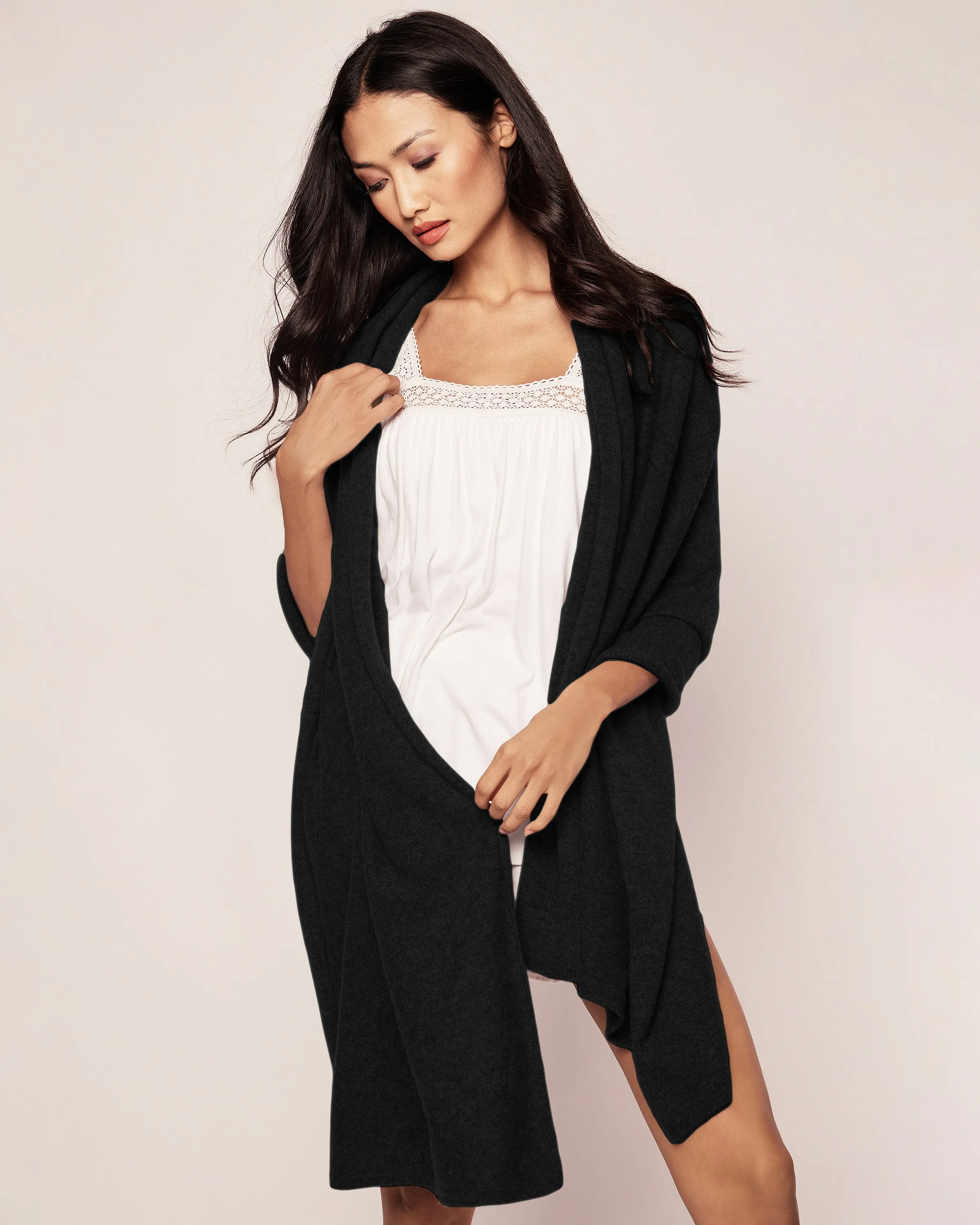 Women's Cashmere Wrap in Black sold by Petite Plume