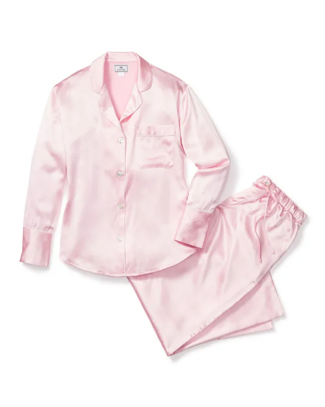 Women's Silk Pajama Set in Pink sold by Petite Plume