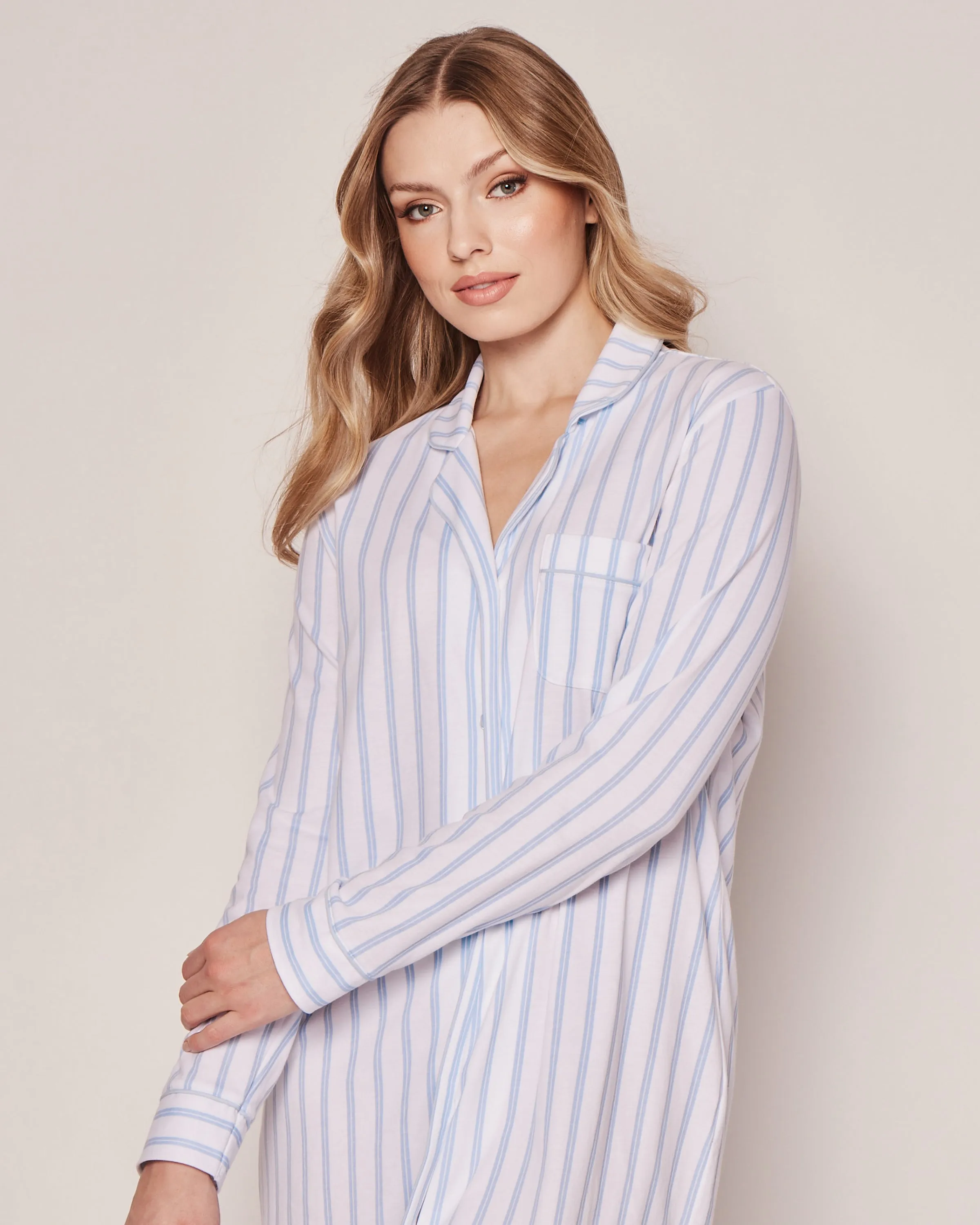 Women's Pima Nightshirt in Periwinkle and White Stripe sold by Petite Plume product image thumbnail 3