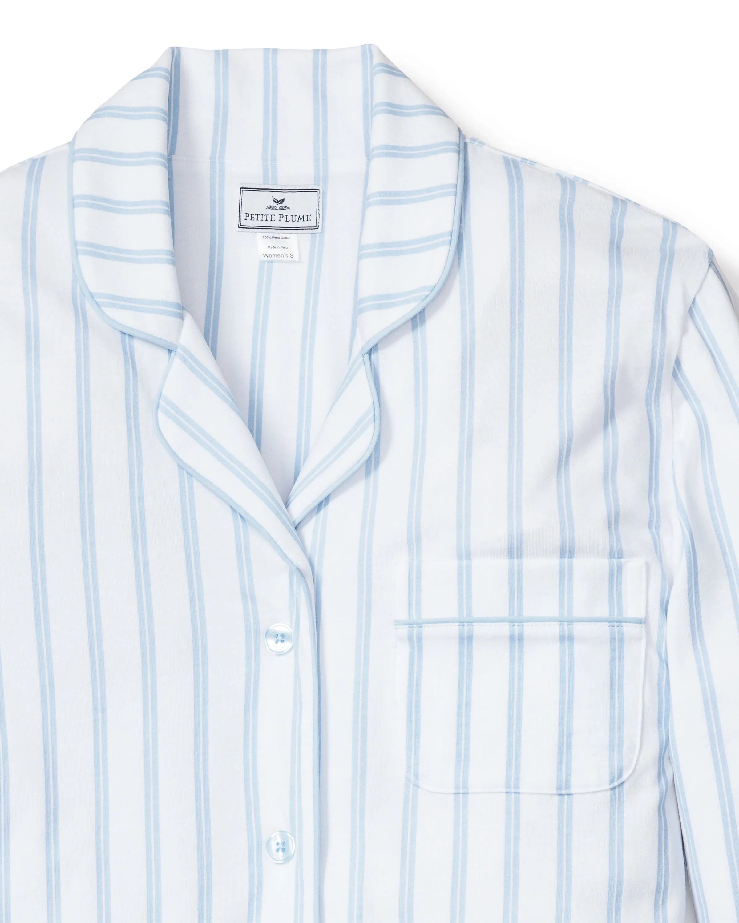 Women's Pima Nightshirt in Periwinkle and White Stripe sold by Petite Plume product image thumbnail 4