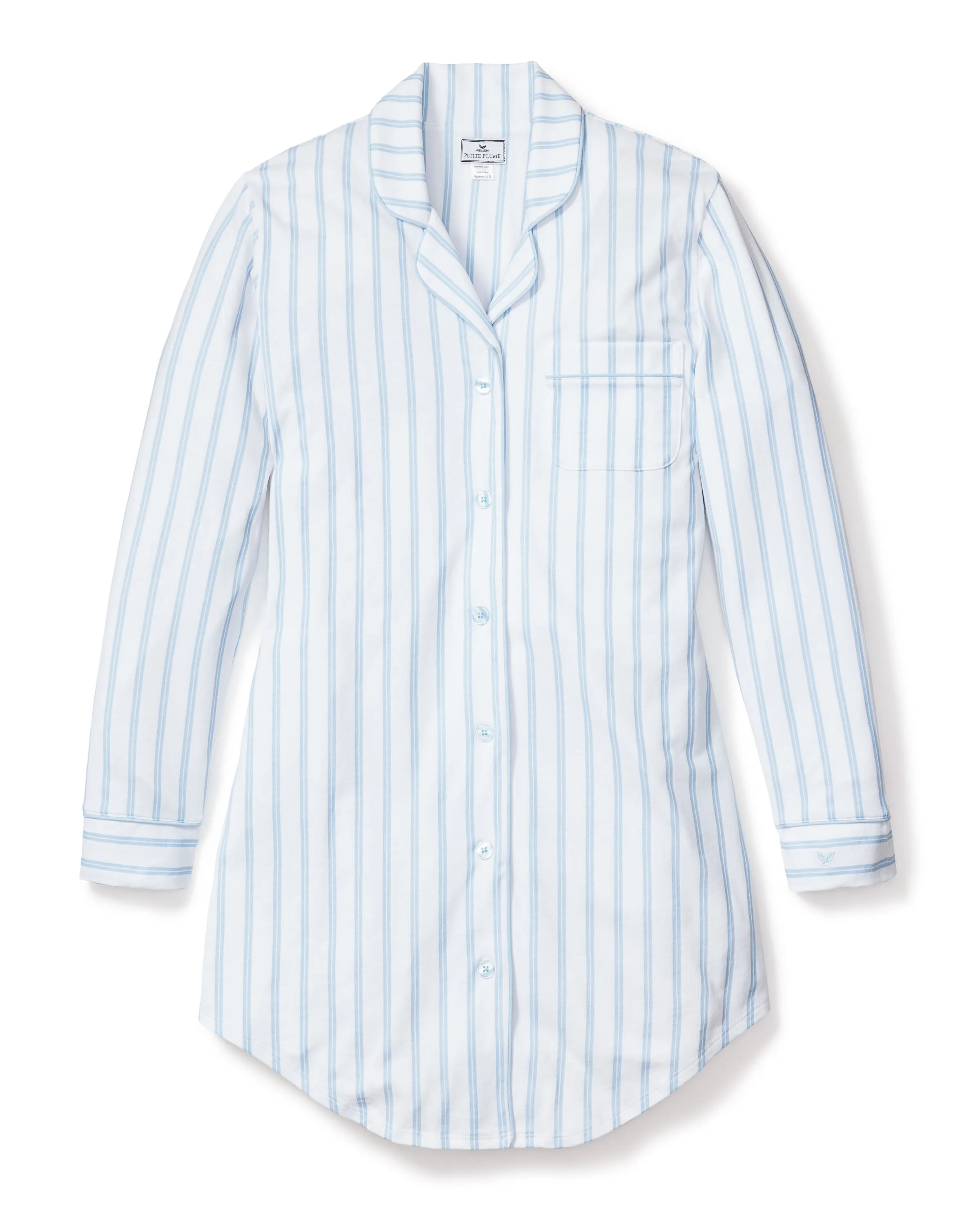 Women's Pima Nightshirt in Periwinkle and White Stripe sold by Petite Plume