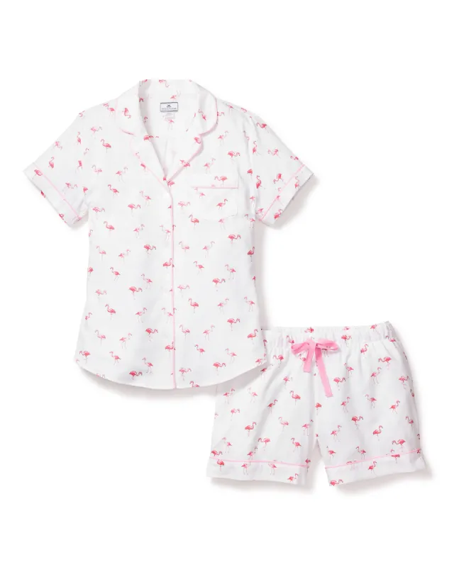Women's Twill Short Sleeve Short Set in Flamingos sold by Petite Plume