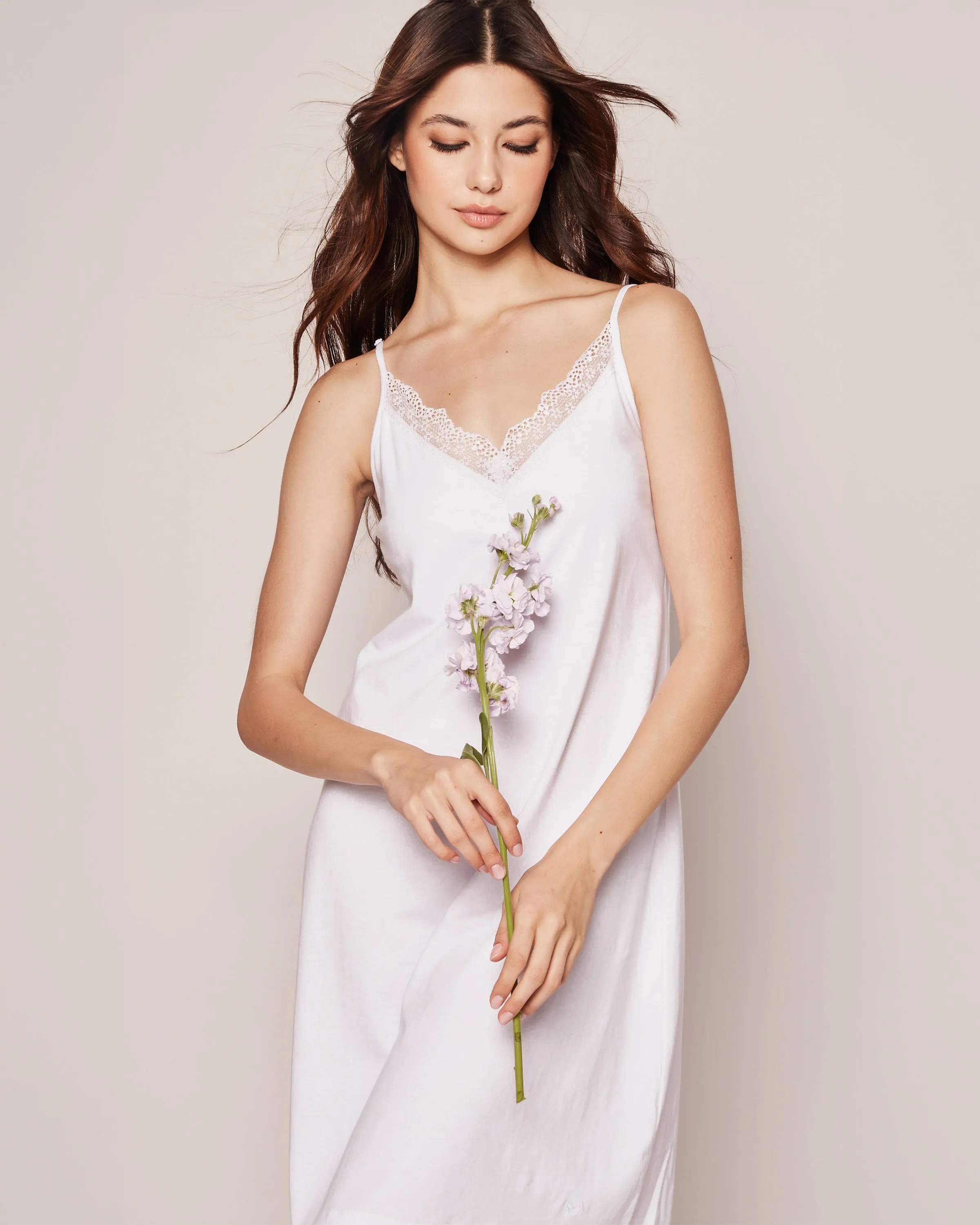 Women's Pima Nightgown with Lace in White sold by Petite Plume product image thumbnail 2