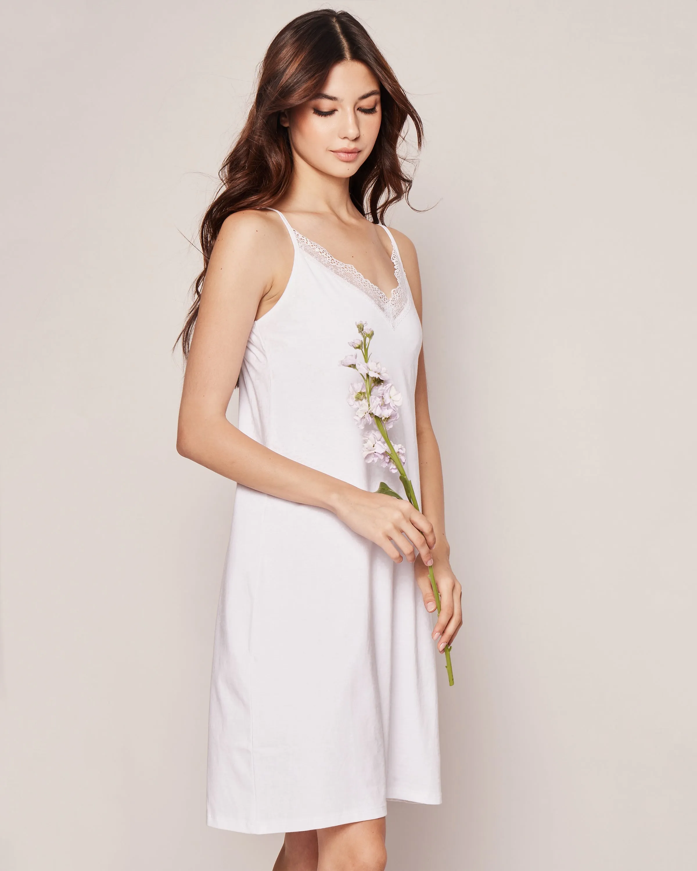 Women's Pima Nightgown with Lace in White sold by Petite Plume product image thumbnail 3