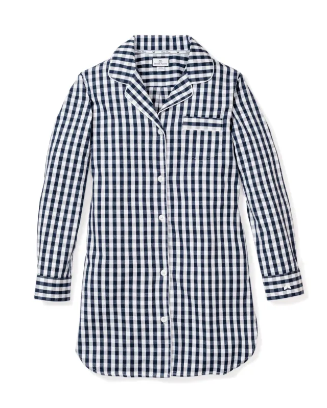 Women's Twill Nightshirt in Navy Gingham sold by Petite Plume