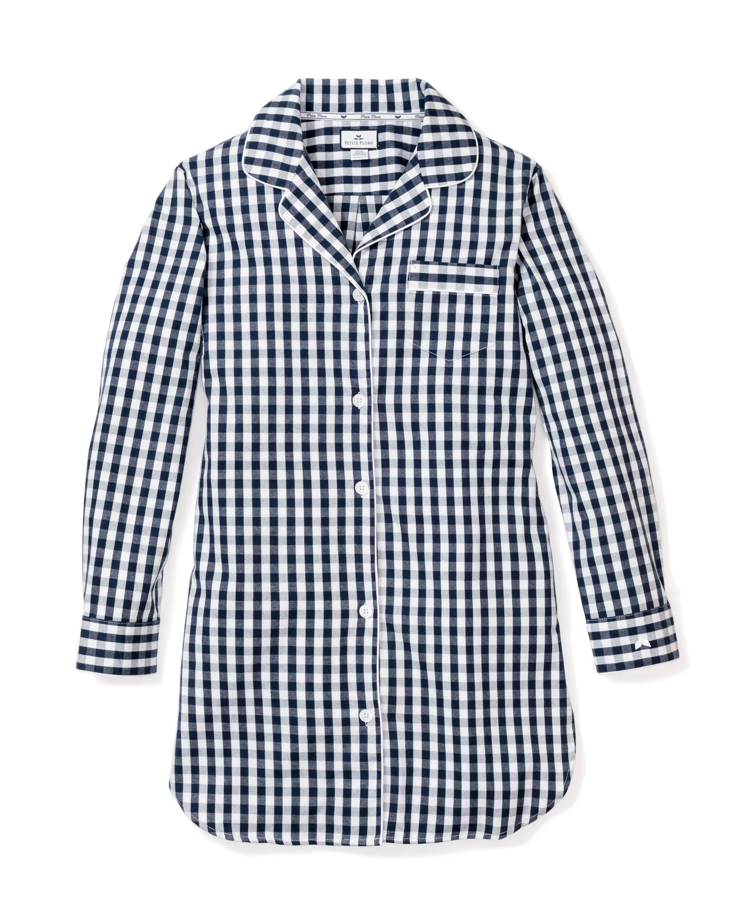 Women's Twill Nightshirt in Navy Gingham sold by Petite Plume