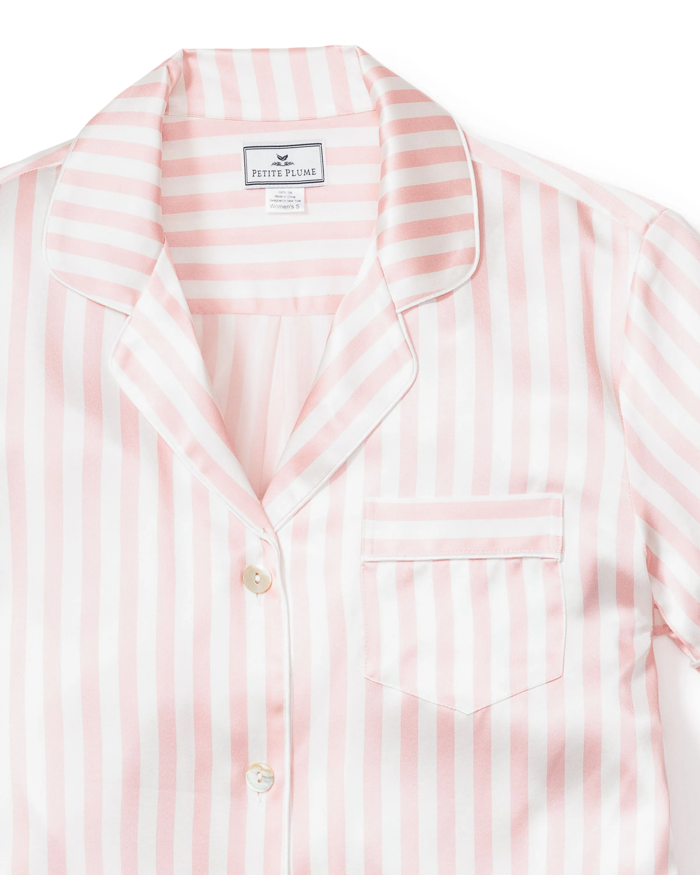 Women's Silk Pajama Short Set in Pink Stripe sold by Petite Plume product image thumbnail 4
