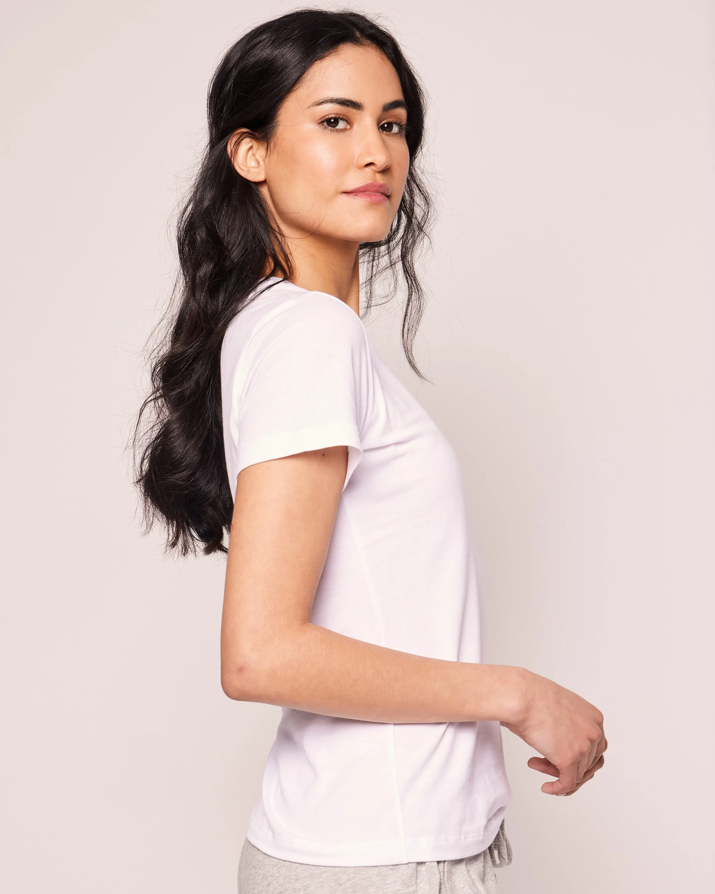 Women's Pima V-Neck Short Sleeve Top in White sold by Petite Plume product image thumbnail 4