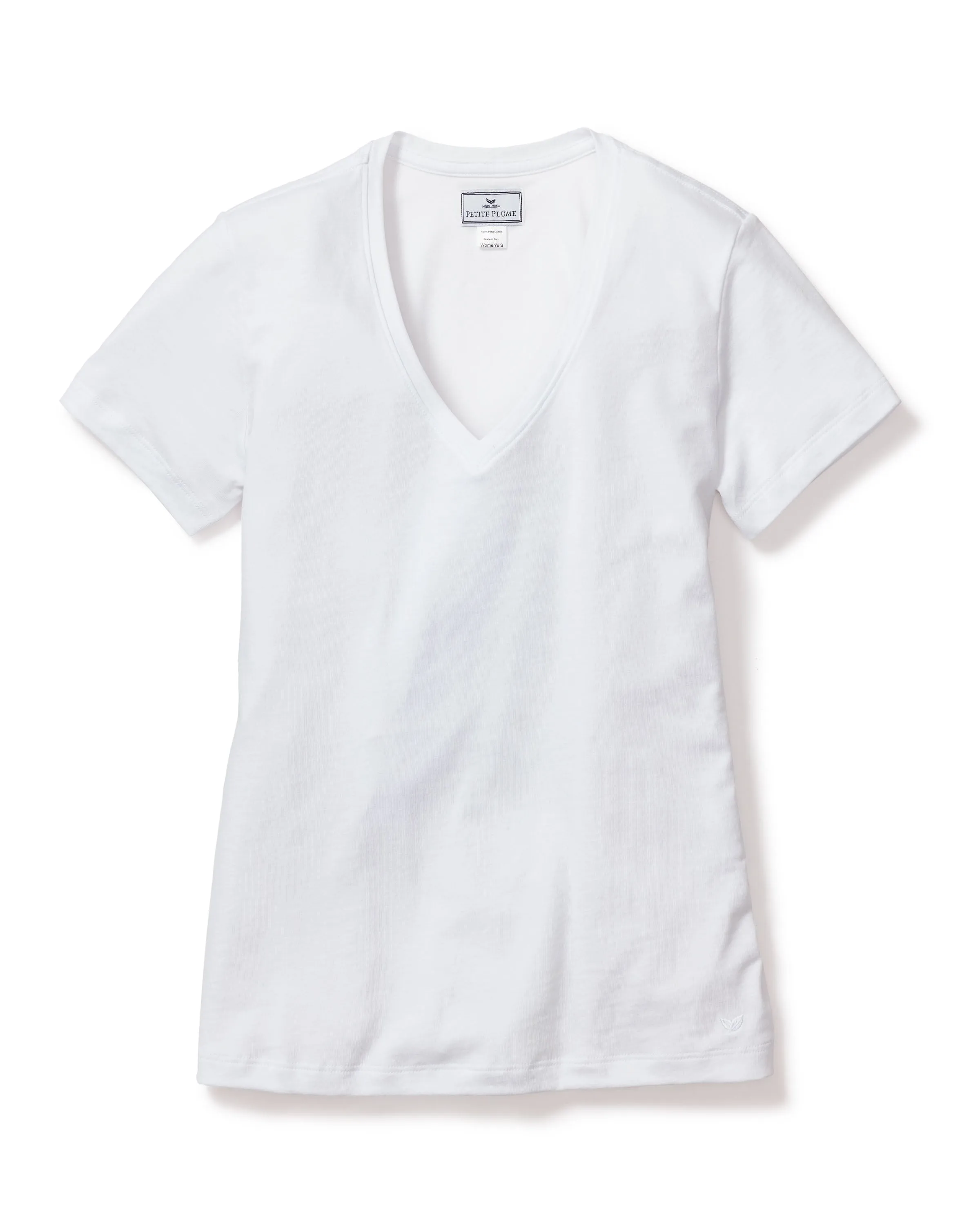 Women's Pima V-Neck Short Sleeve Top in White sold by Petite Plume