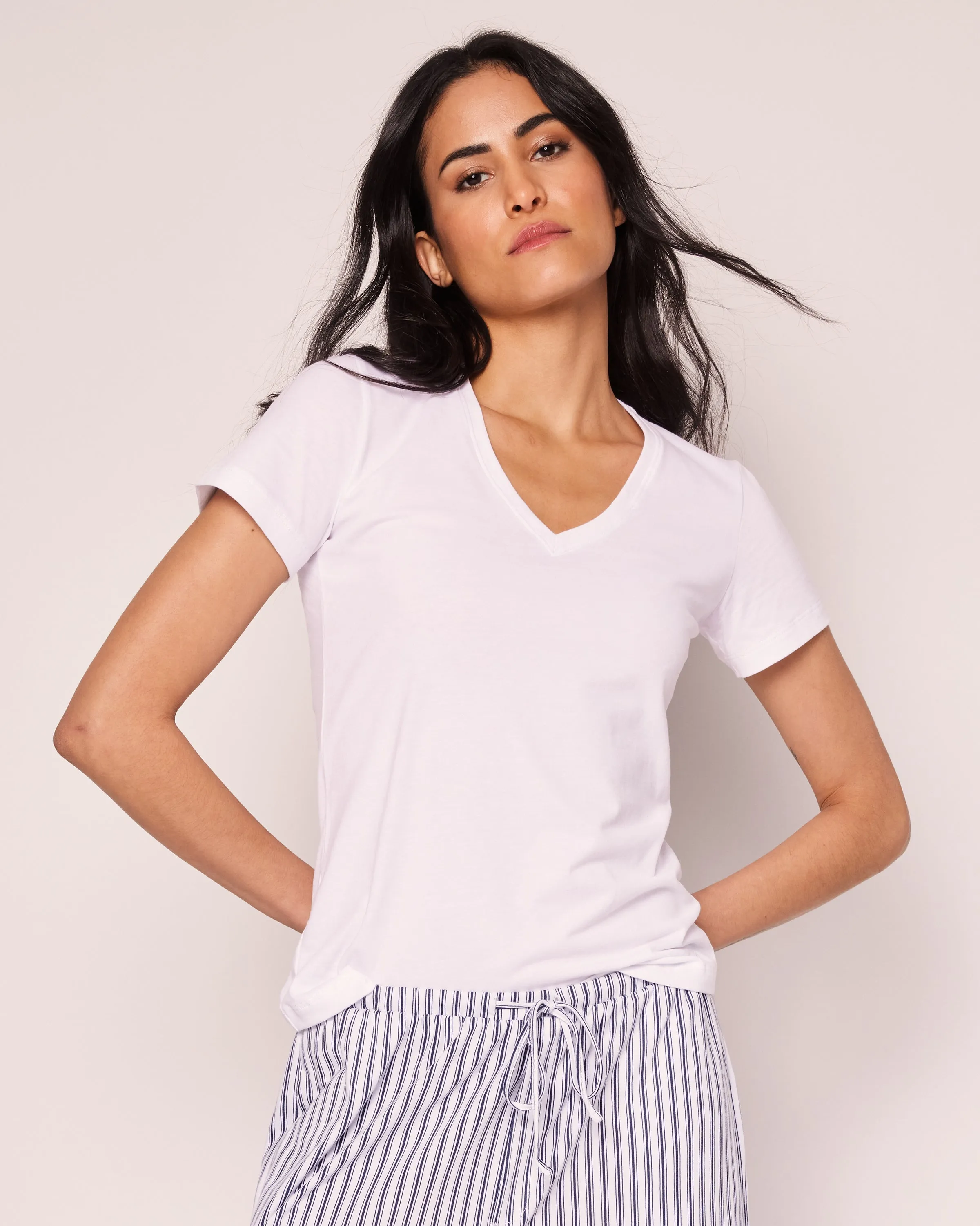 Women's Pima V-Neck Short Sleeve Top in White sold by Petite Plume product image thumbnail 3
