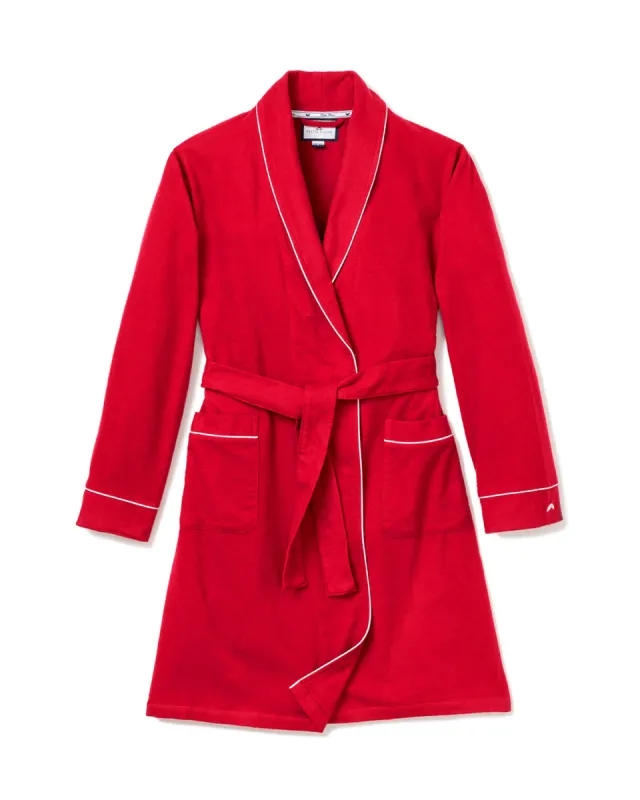 Women's Flannel Robe in Red with White Piping sold by Petite Plume