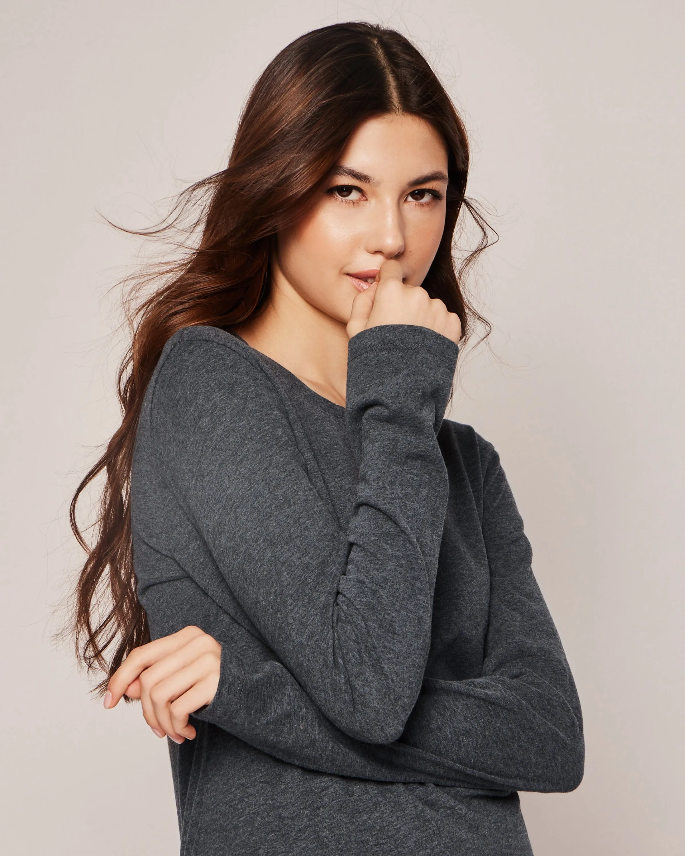Women's Pima Long Sleeve Top in Dark Heather Grey sold by Petite Plume product image thumbnail 4