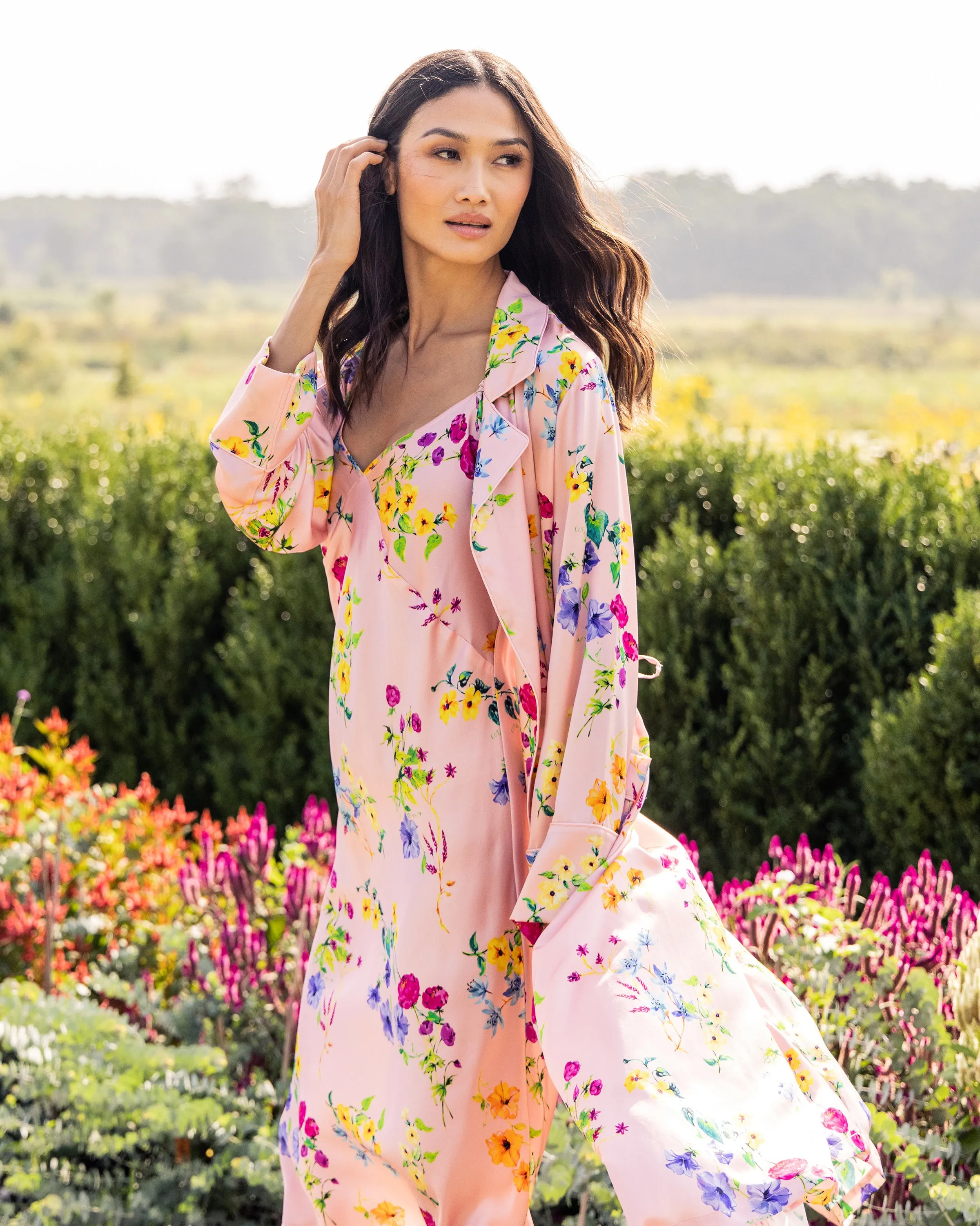 Women's Silk Robe in Blush Brilliant Botanical sold by Petite Plume product image thumbnail 3