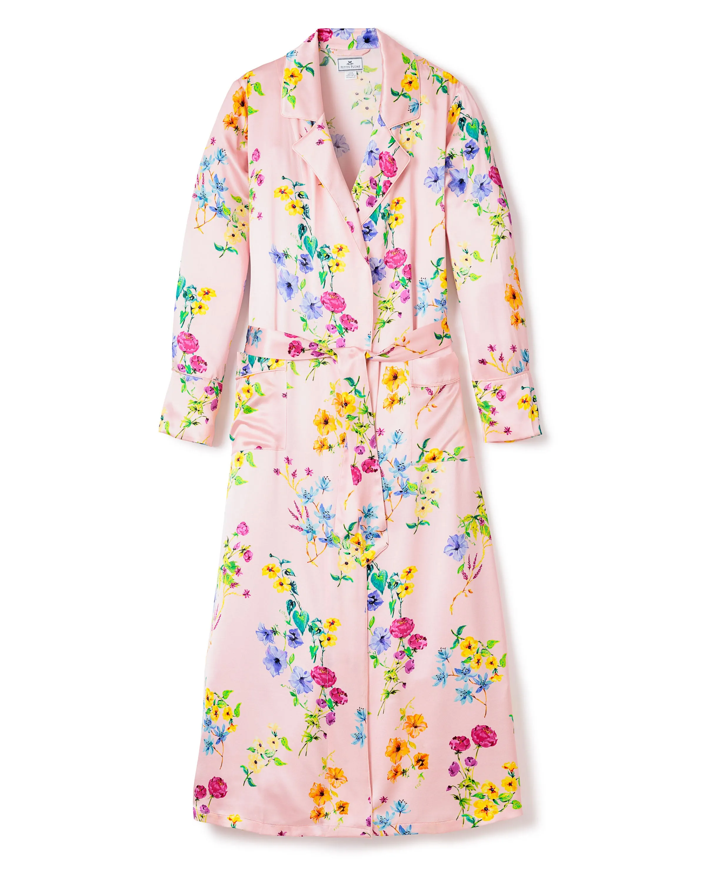 Women's Silk Robe in Blush Brilliant Botanical sold by Petite Plume