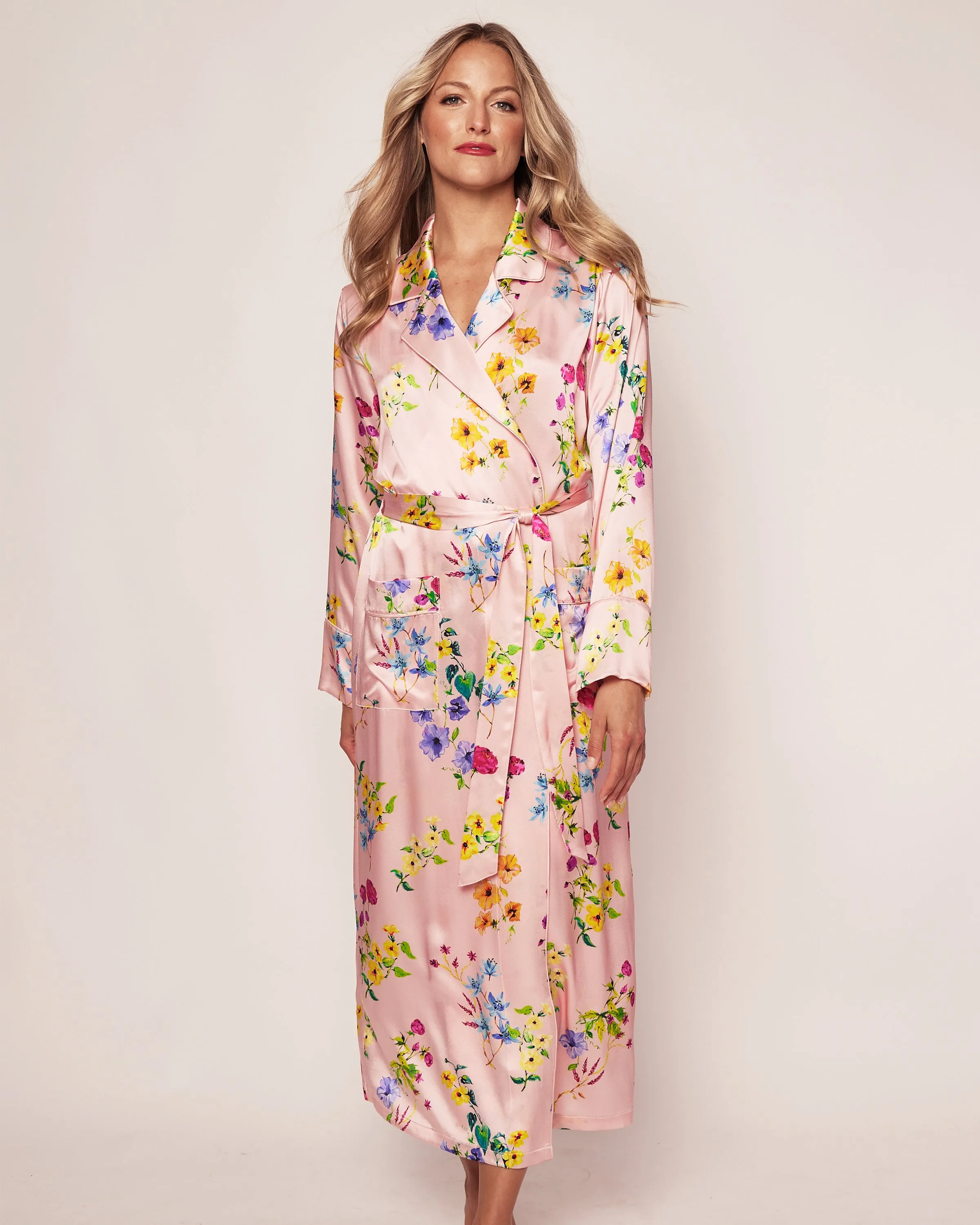 Women's Silk Robe in Blush Brilliant Botanical sold by Petite Plume product image thumbnail 2