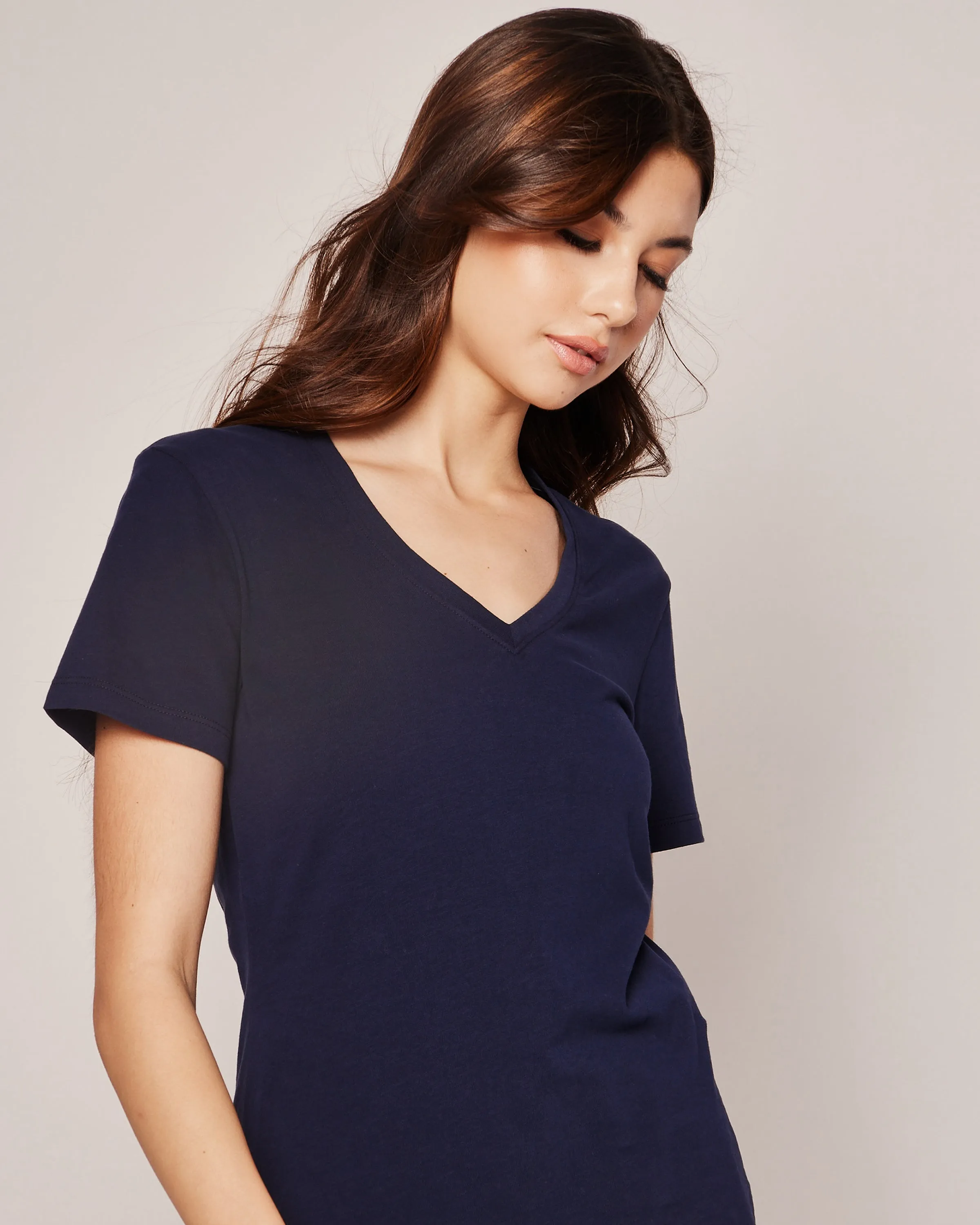 Women's Pima V-Neck Short Sleeve Top in Navy sold by Petite Plume product image thumbnail 4