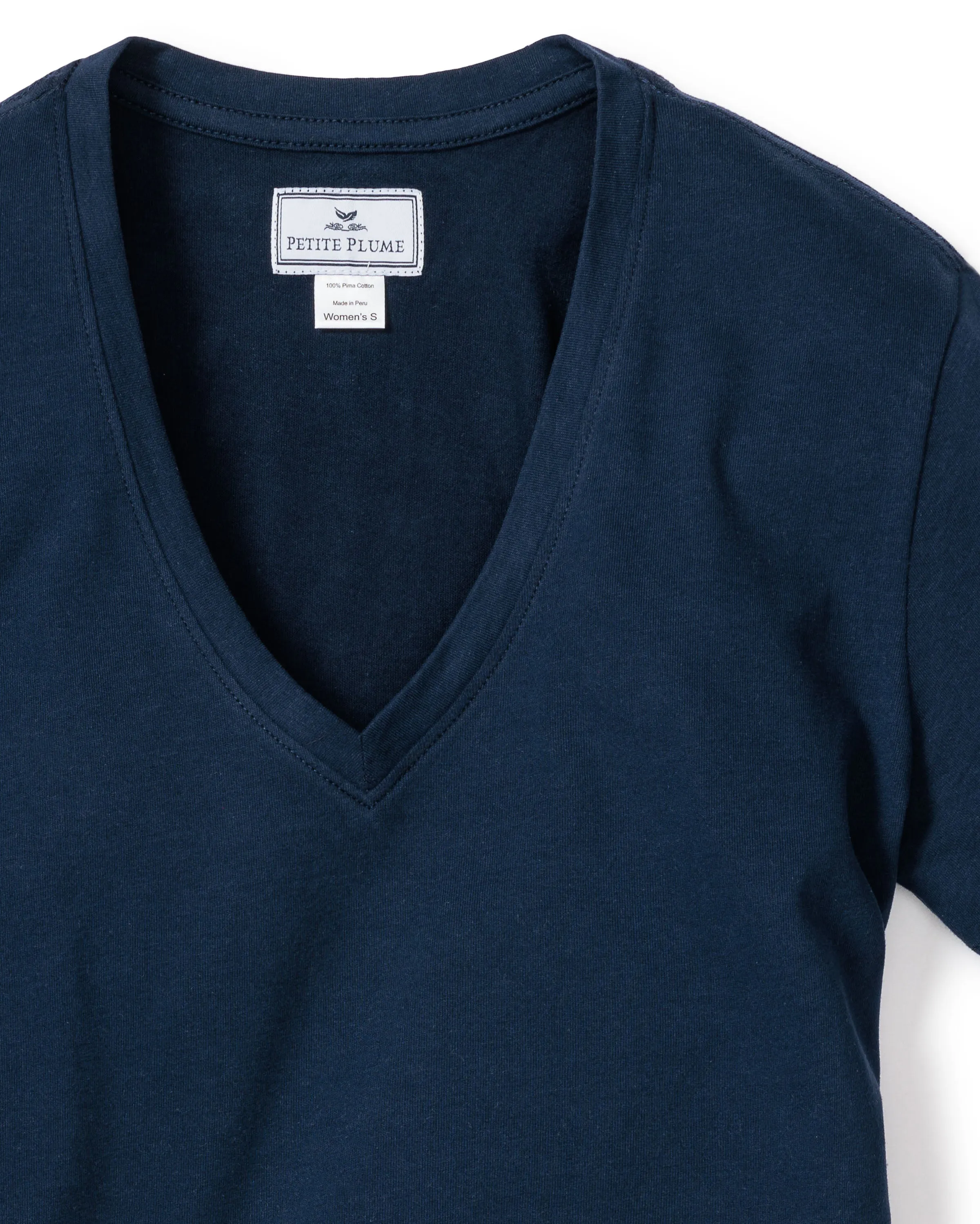 Women's Pima V-Neck Short Sleeve Top in Navy sold by Petite Plume product image thumbnail 5